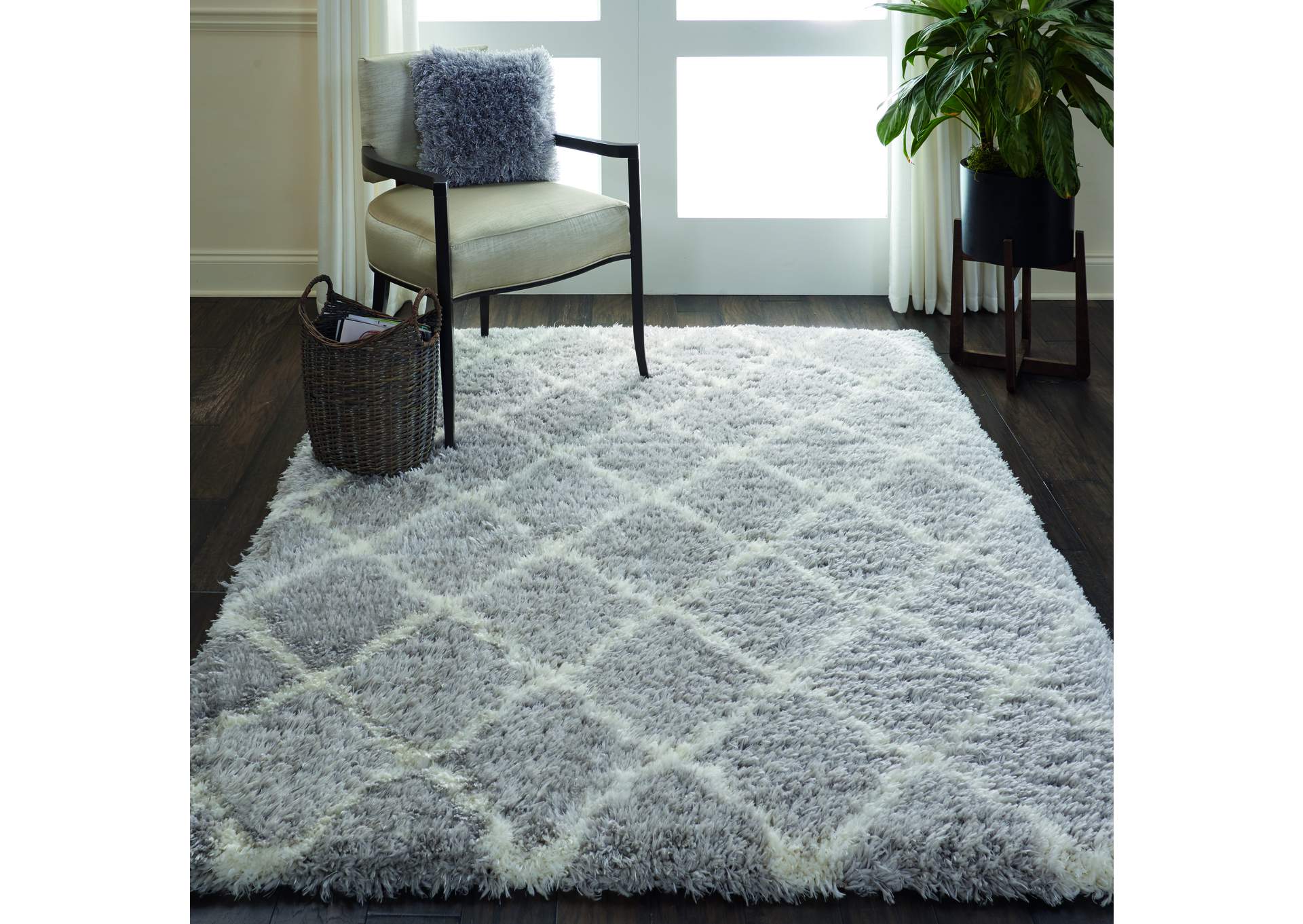 Nourison Luxe Shag LXS02 Grey 5'x7' Moroccan Area Rug,Nourison