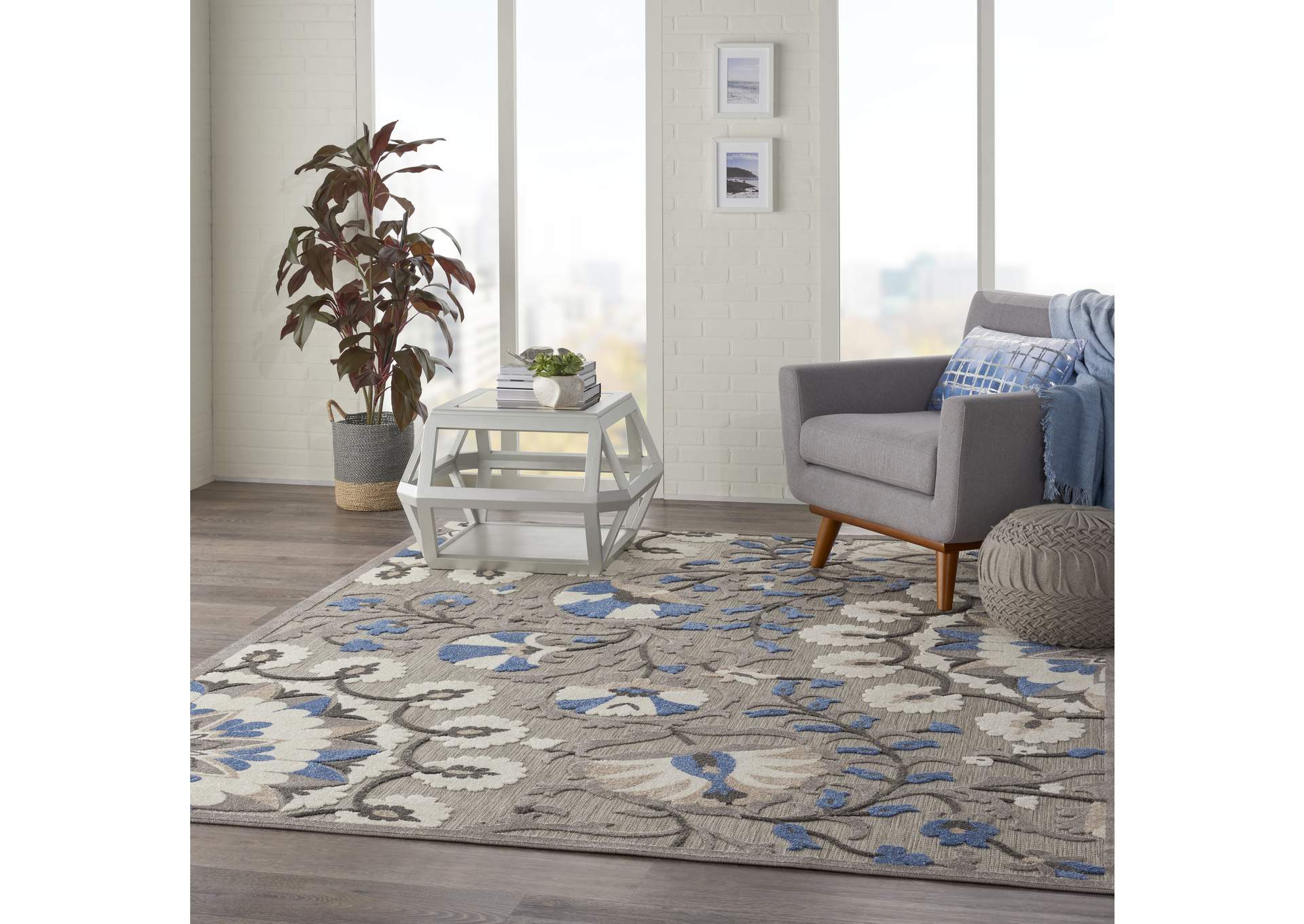 Nourison Aloha 10'x13' Grey Patio Area Rug,Nourison