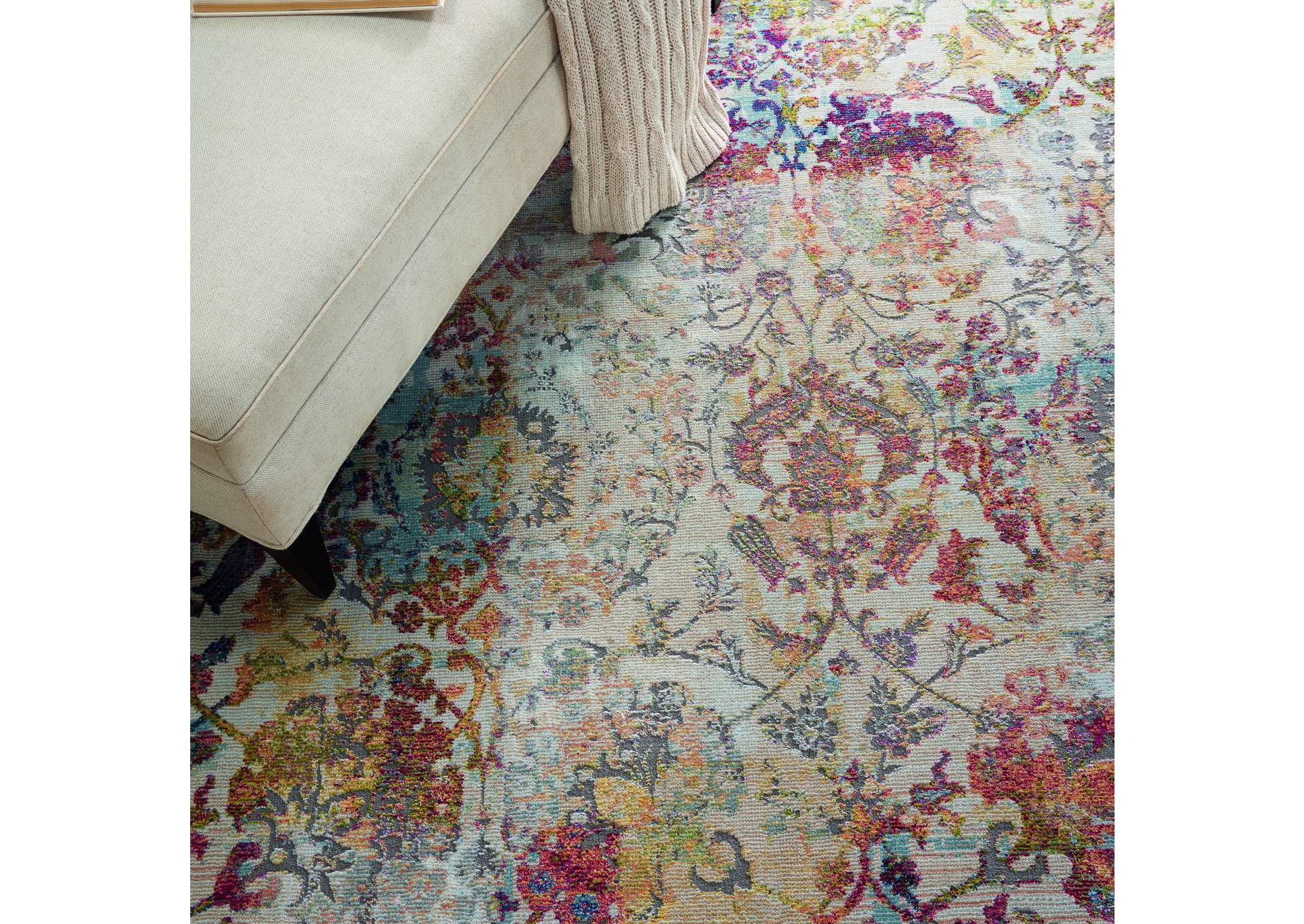 Nourison Ankara Global ANR06 White and Orange 6' Round French Country Area Rug,Nourison