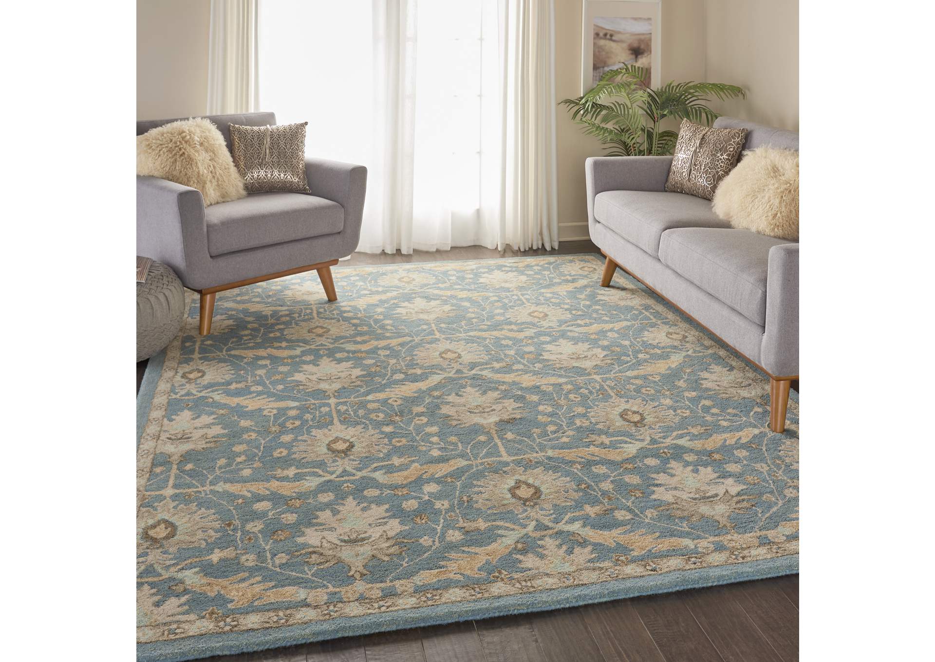 Nourison Jazmine JAZ02 Light Blue and Beige 8'x10' Large Wool Rug,Nourison