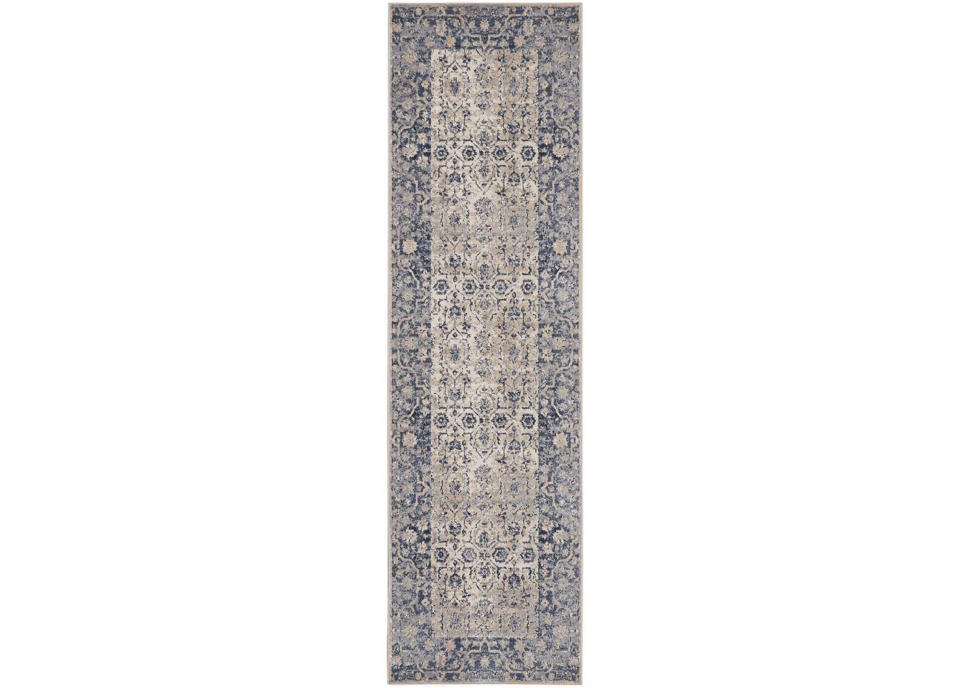 kathy ireland Home Malta MAI04 Blue and Ivory 8' Runner Hallway Rug,Nourison
