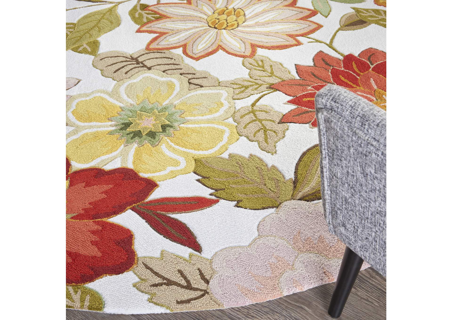 Nourison Fantasy FA18 White Multicolor 8' Round Rug,Nourison