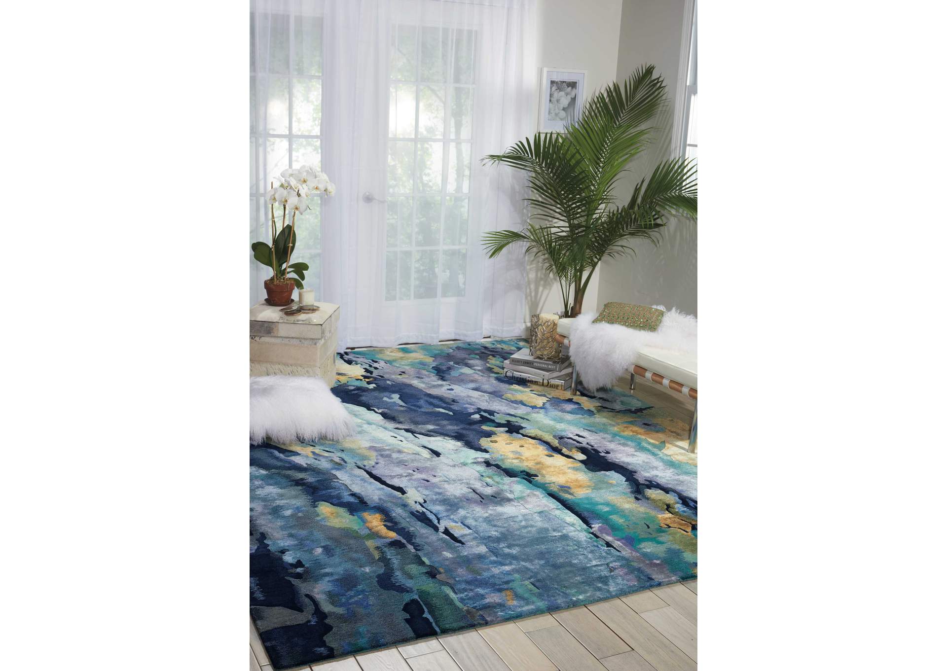 Nourison Prismatic PRS09 Blue and Gold 4'x6' Area Rug,Nourison