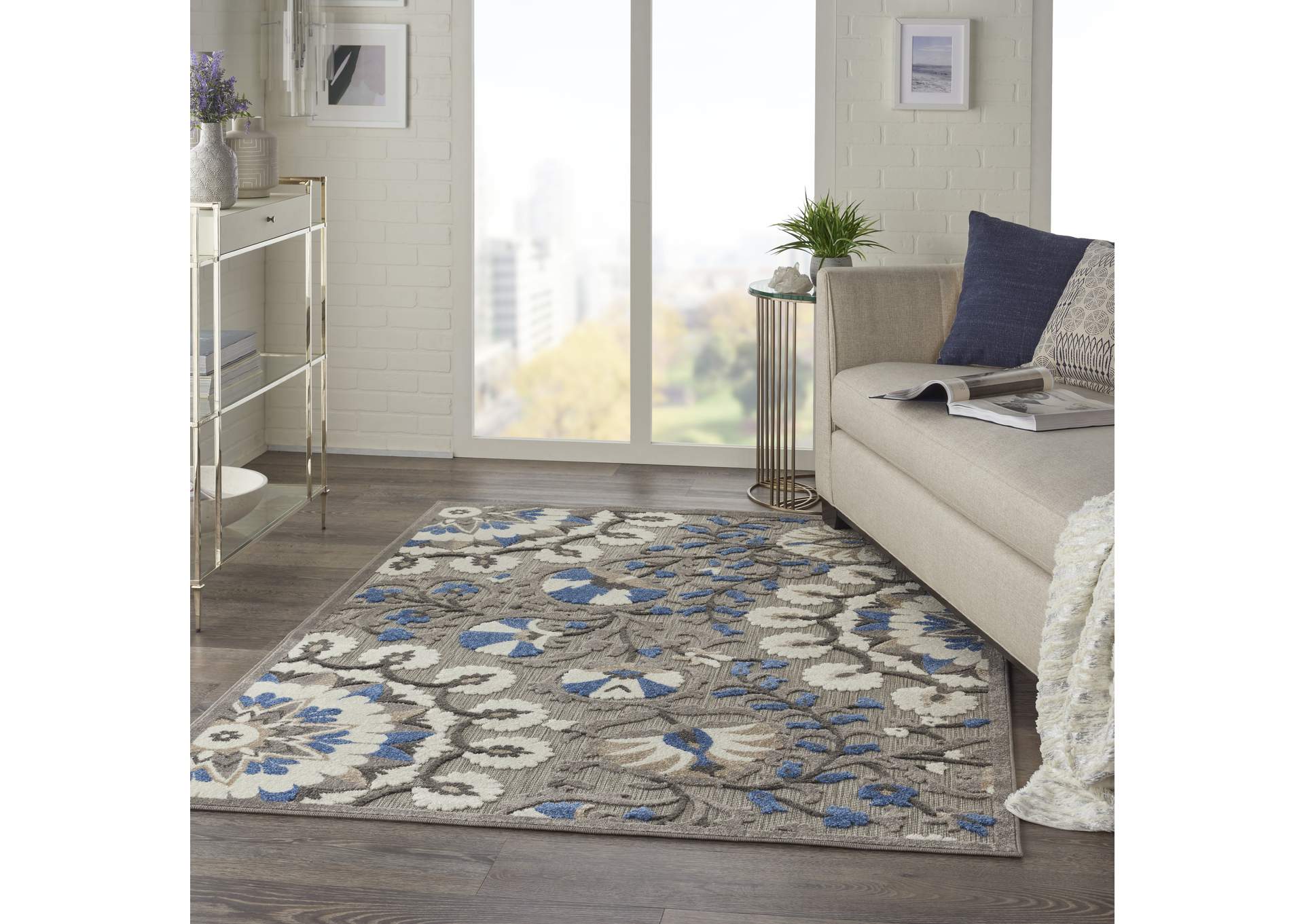 Nourison Aloha 4'x6' Grey Patio Area Rug,Nourison