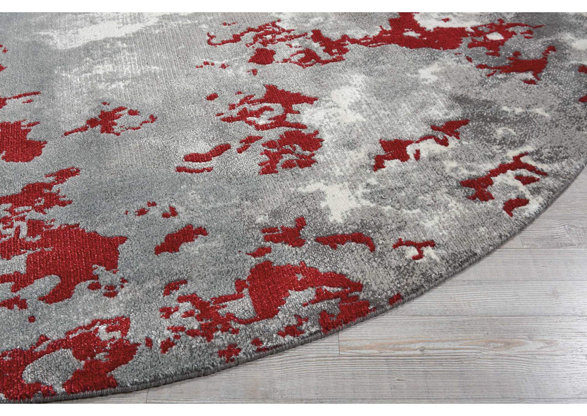 Nourison Twilight TWI21 Grey and Red 8' Round Large Rug,Nourison