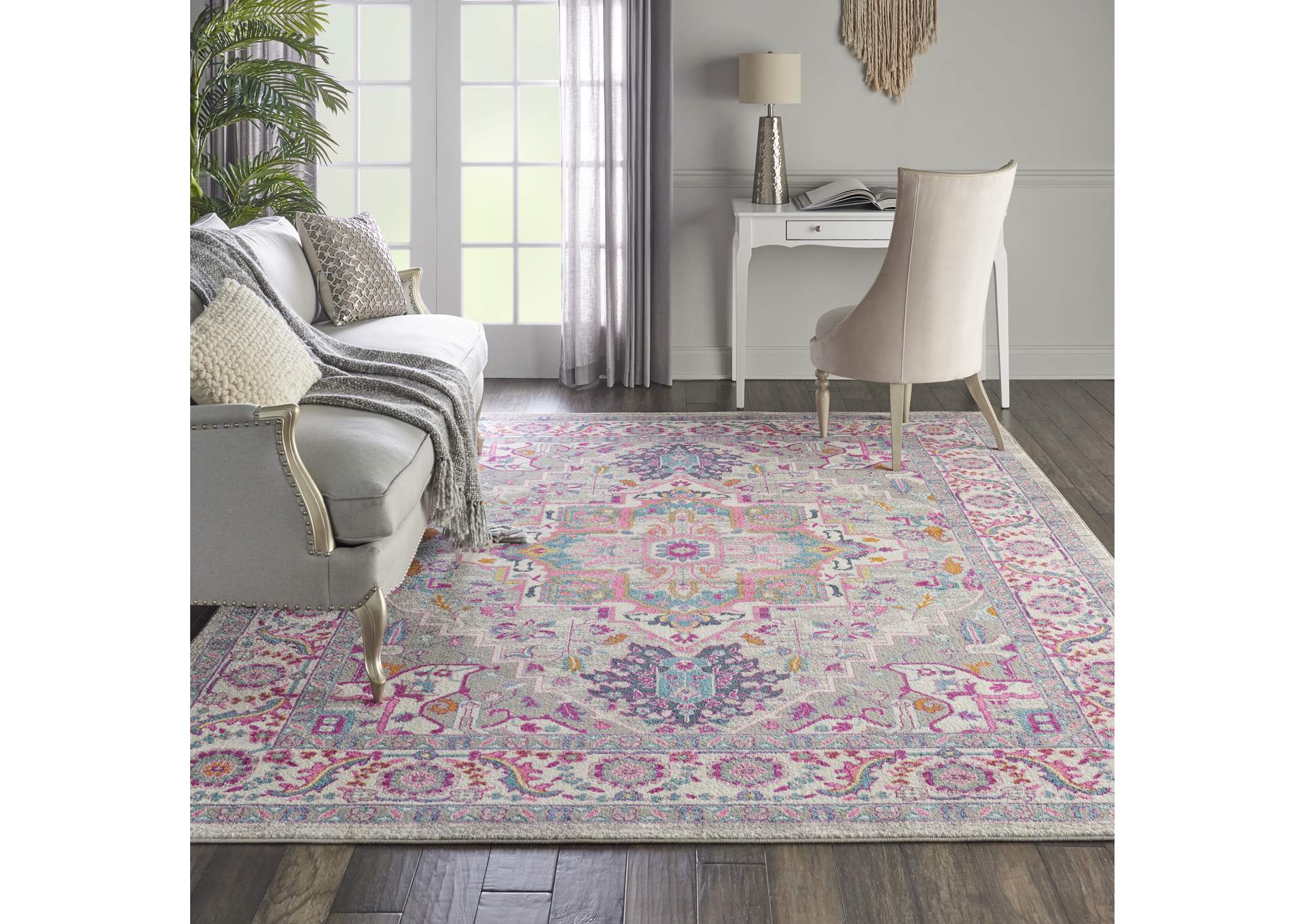 Nourison Passion PSN20 Grey and Pink 7'x10' Large Rug,Nourison