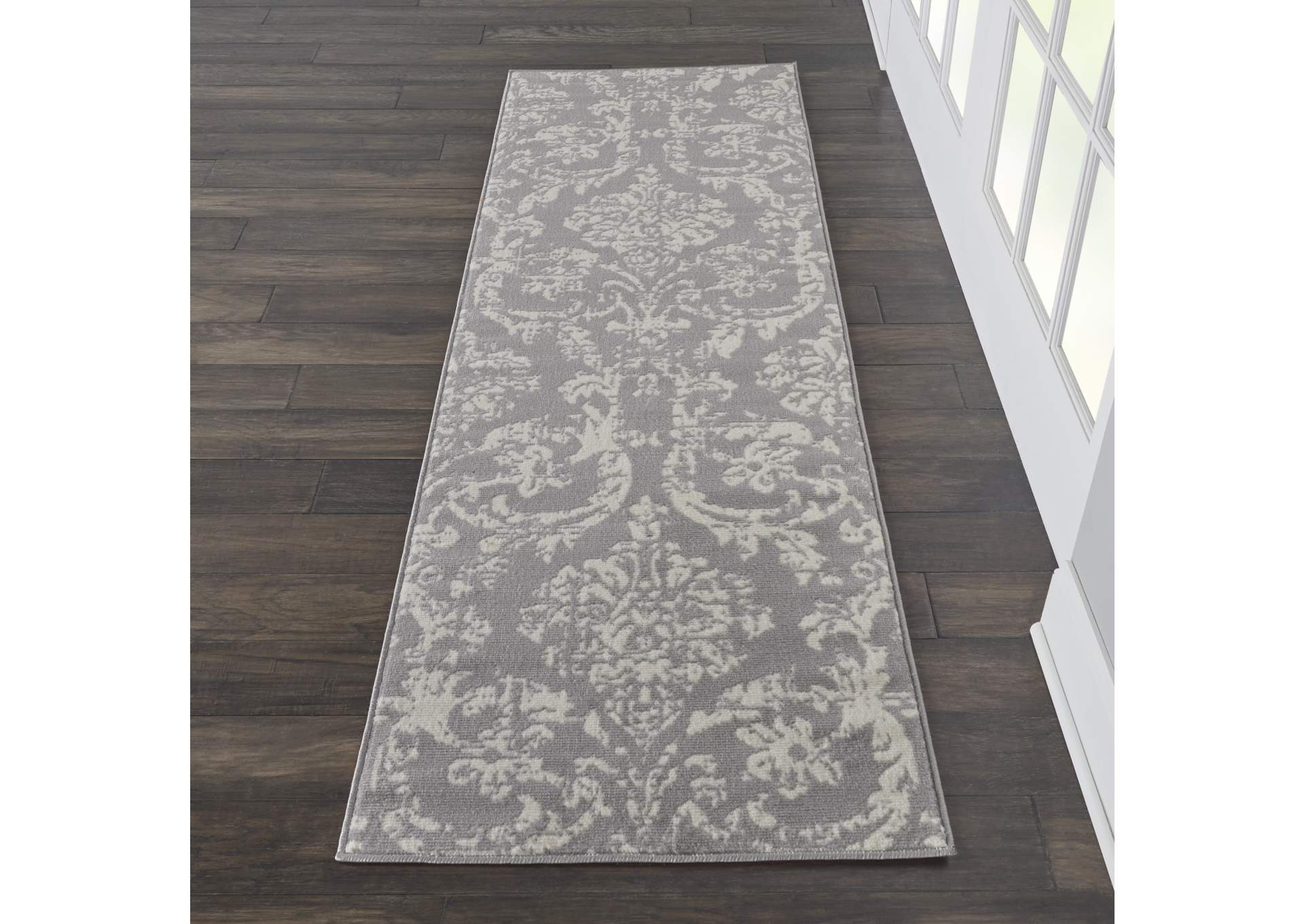 Nourison Jubilant JUB09 Grey 7' Runner Low-pile Hallway Rug,Nourison