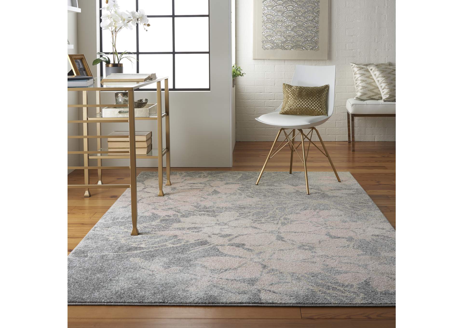 Nourison Tranquil TRA08 Pink and Grey 6'x9' Ombre Floral Area Rug,Nourison