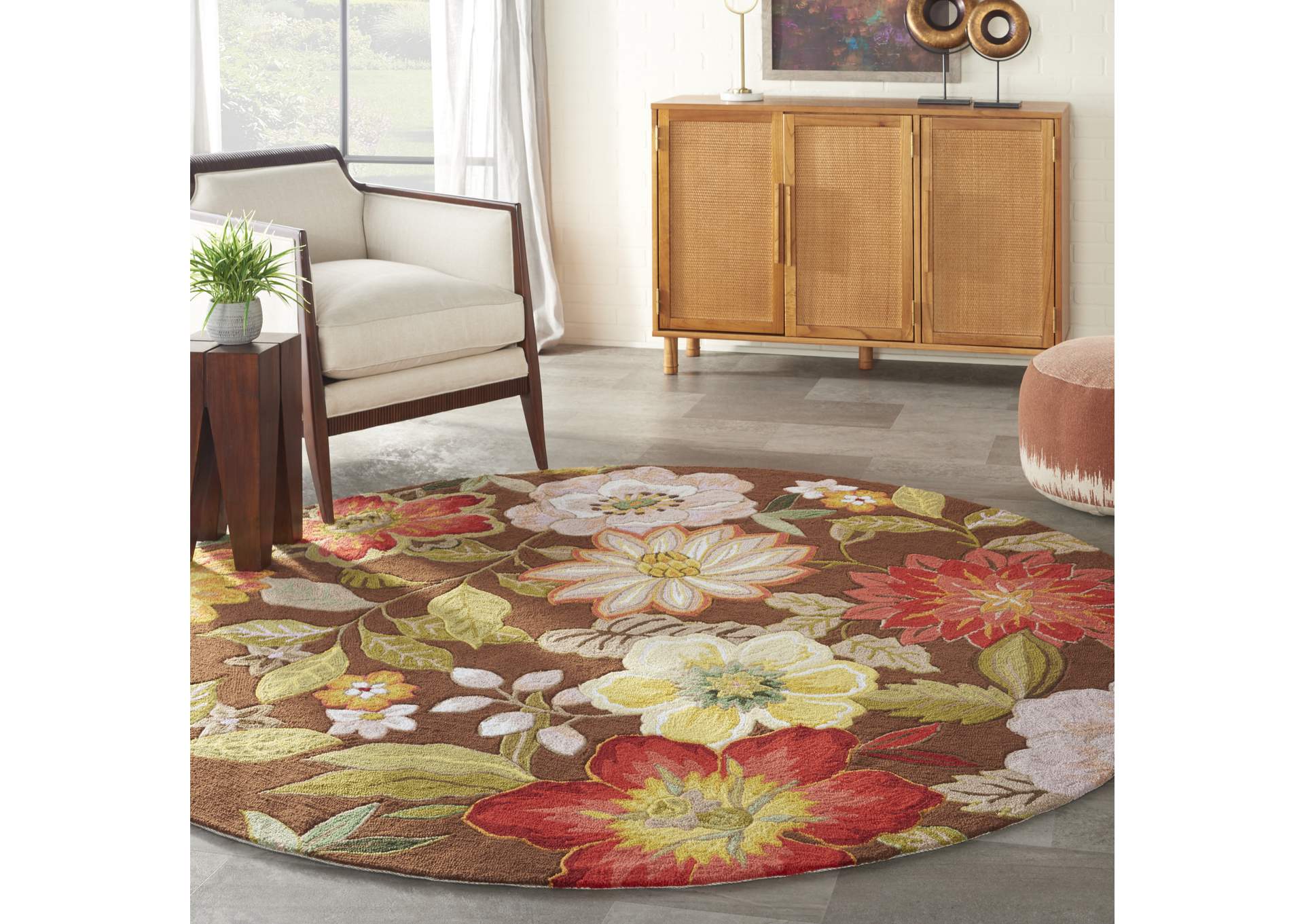 Nourison Fantasy FA18 Brown 8' Round Rug,Nourison