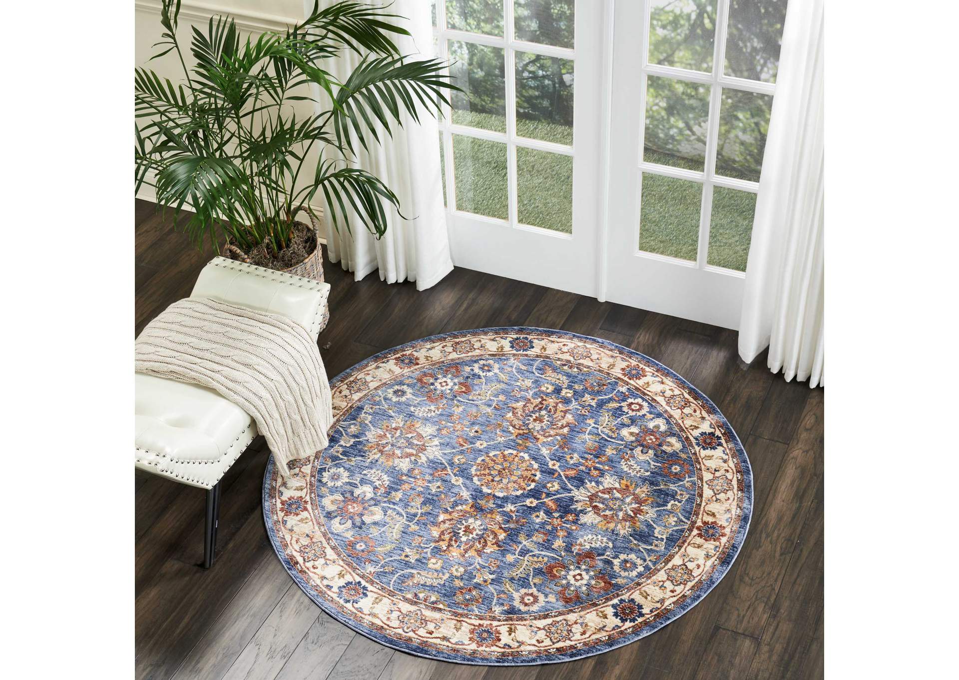 Nourison Lagos LAG04 Blue Multicolor 5' Round Area Rug,Nourison