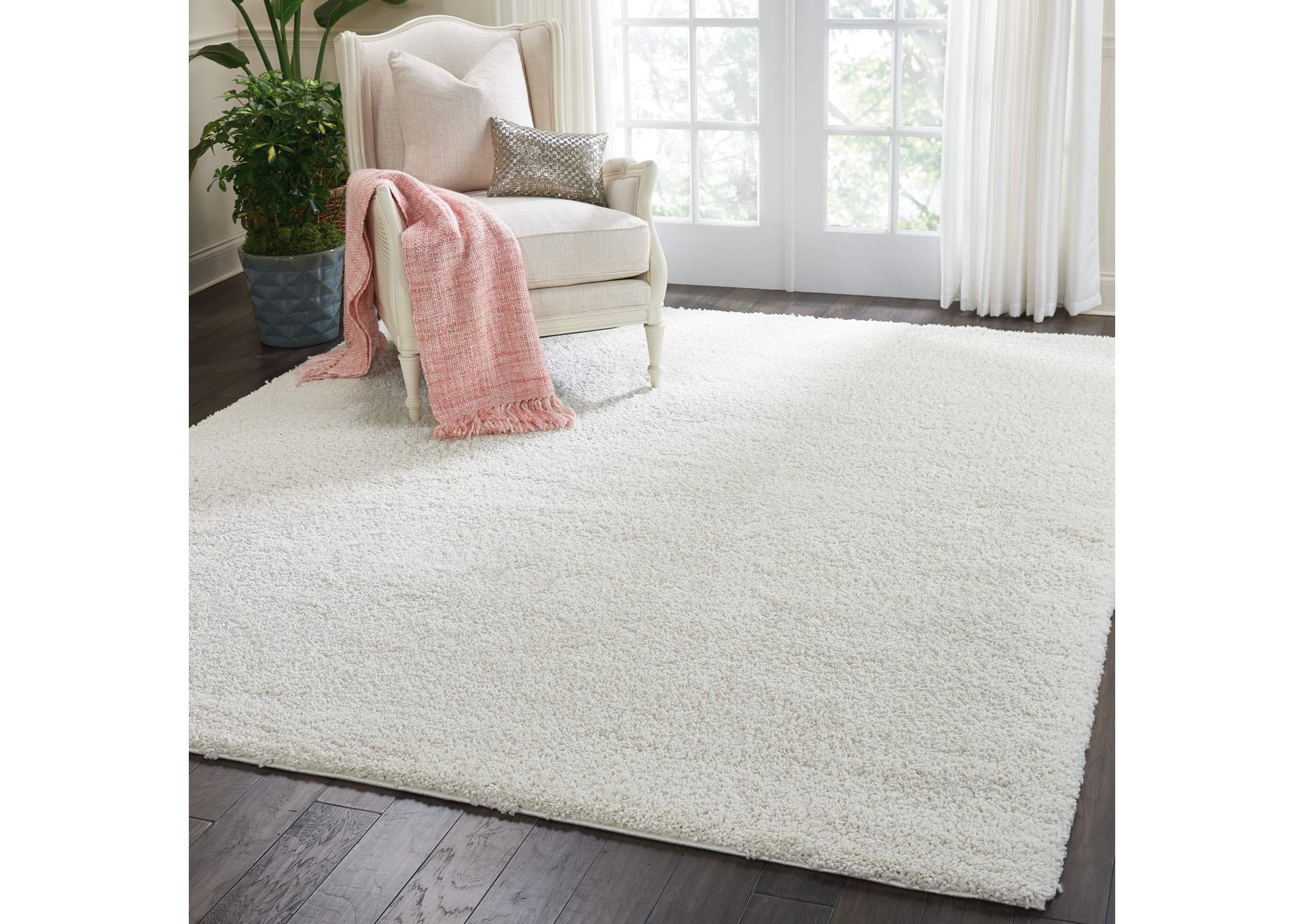 Nourison Malibu Shag MSG01 White 8'x10' Large Rug,Nourison