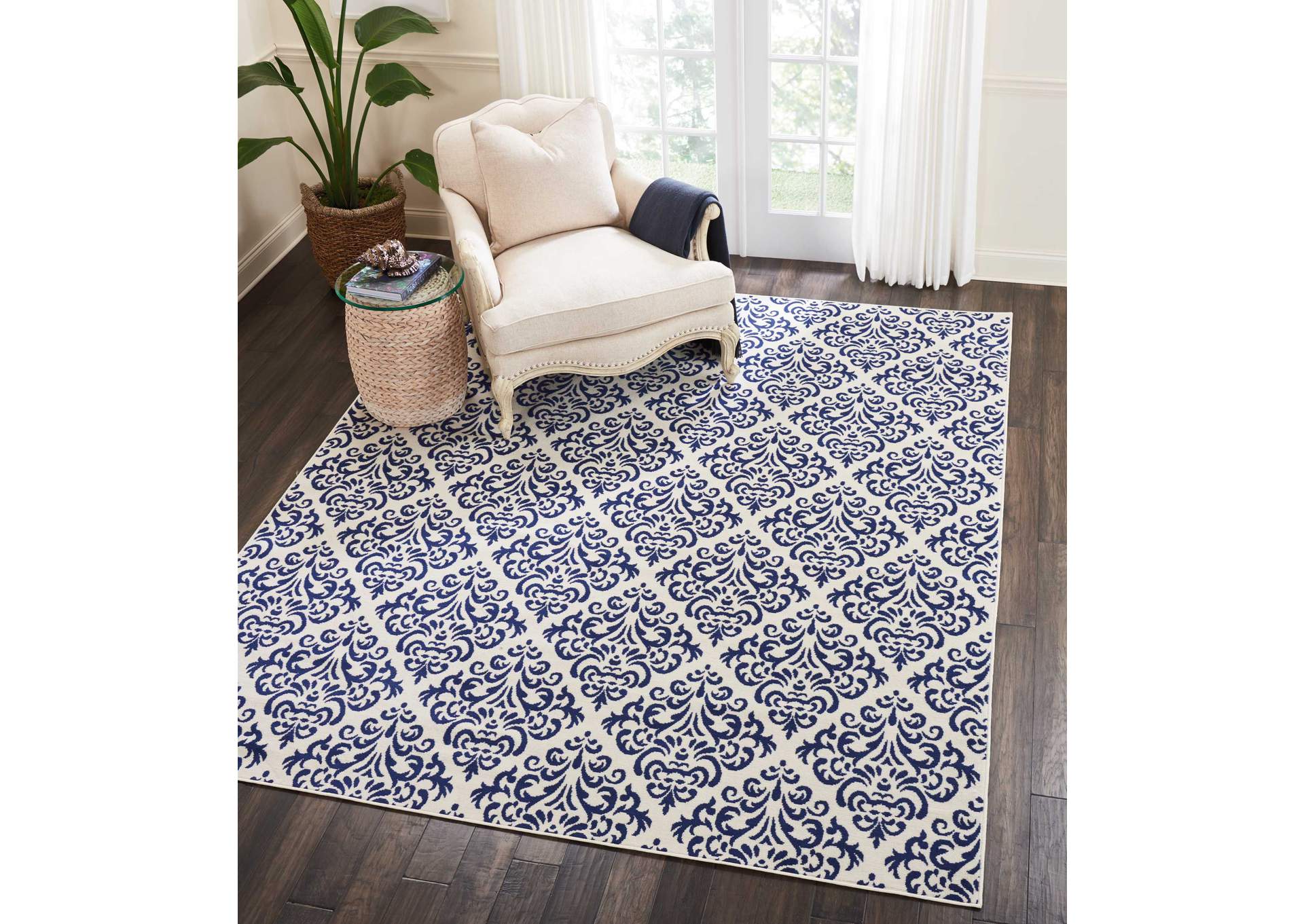 Nourison Grafix GRF06 Navy Blue and White 8'x10' Large Rug,Nourison