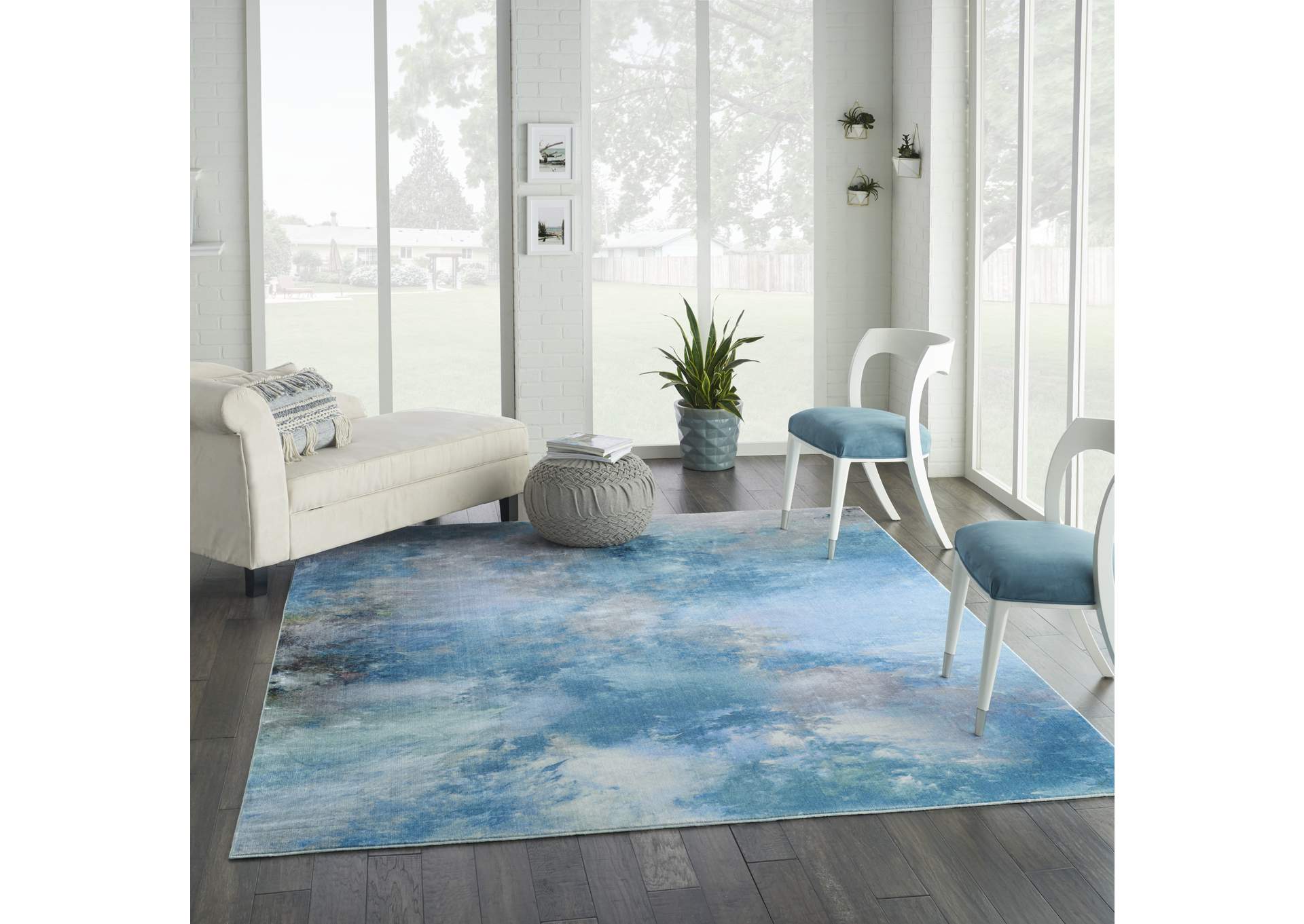 Nourison Le Reve LER02 Blue and Grey 8'x10' Large Nebula Rug,Nourison