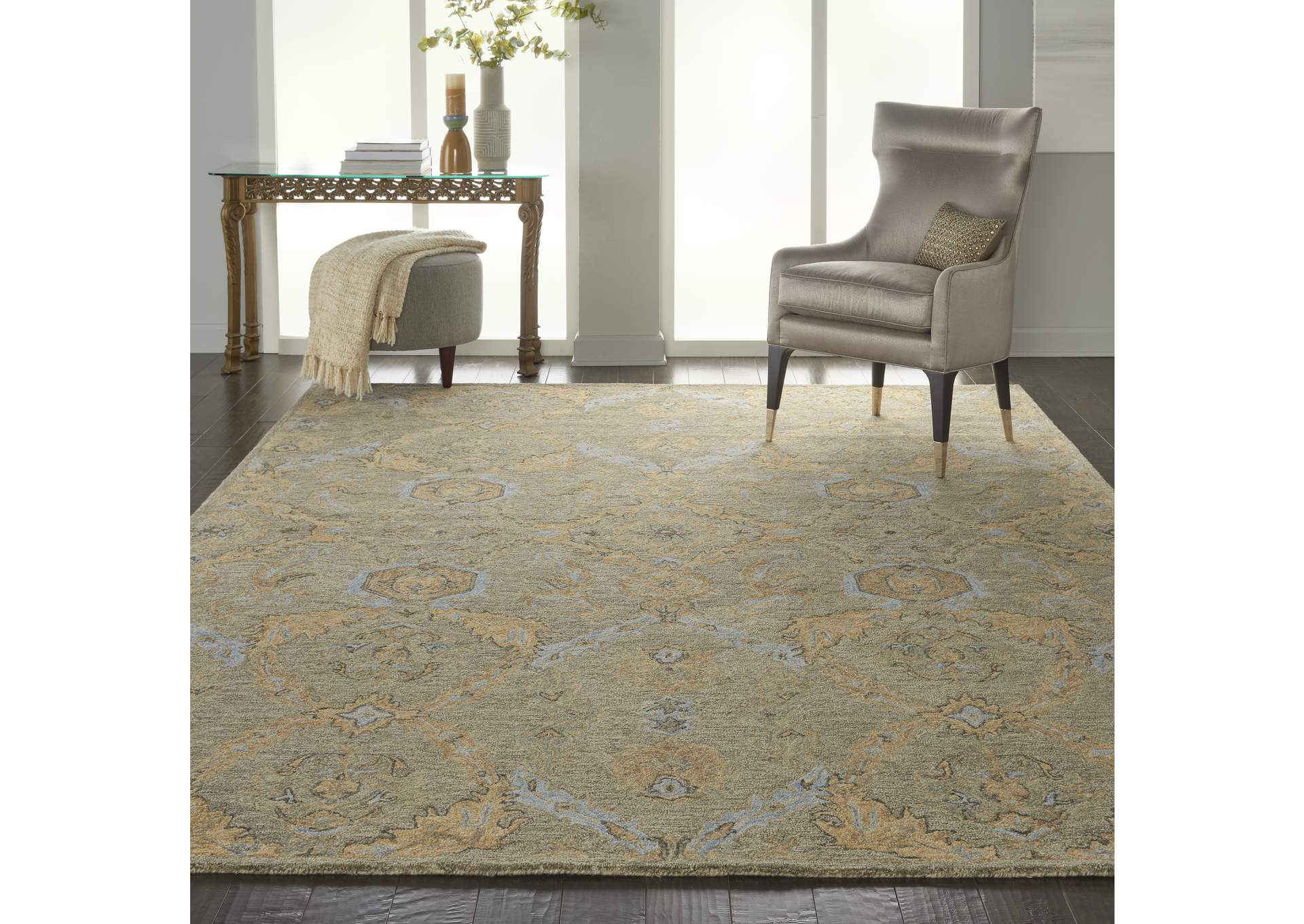 Nourison Azura AZM03 Taupe and Gold 8'x11' Pure Wool Handcrafted Rug,Nourison
