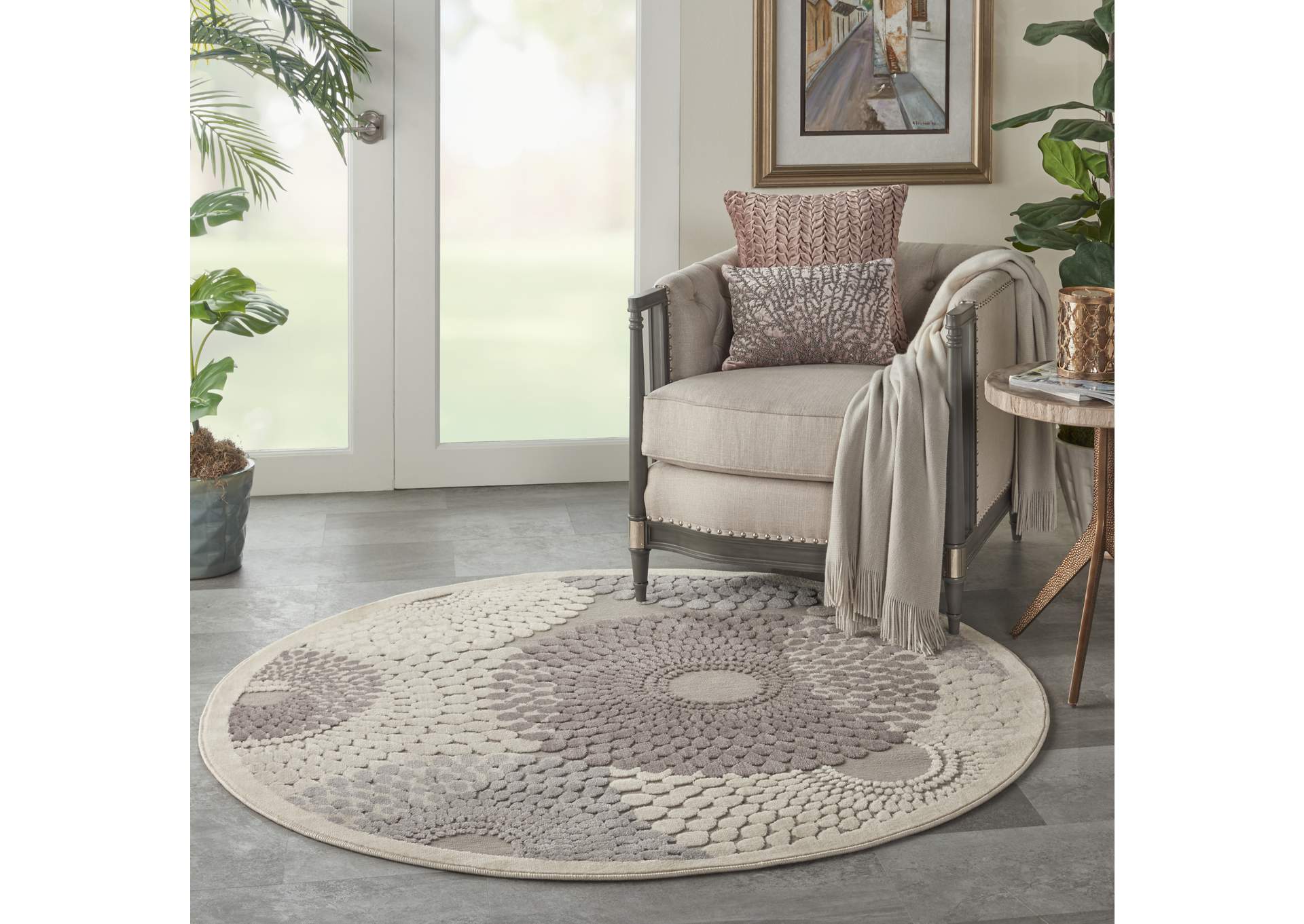 Nourison Graphic Illusions GIL04 Grey 5' Round Area Rug,Nourison