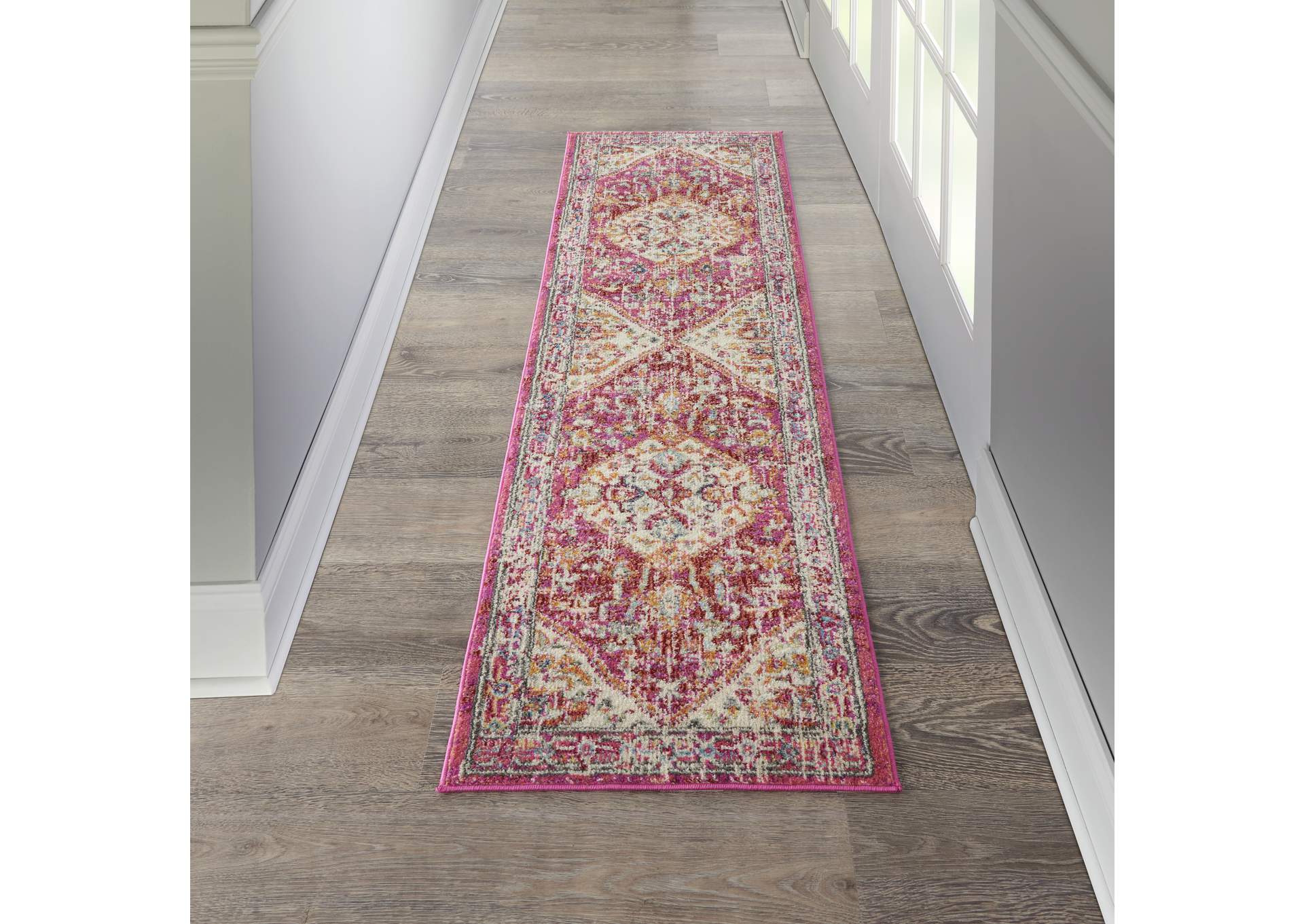 Nourison Passion 8' Runner Ivory and Pink Area Rug,Nourison