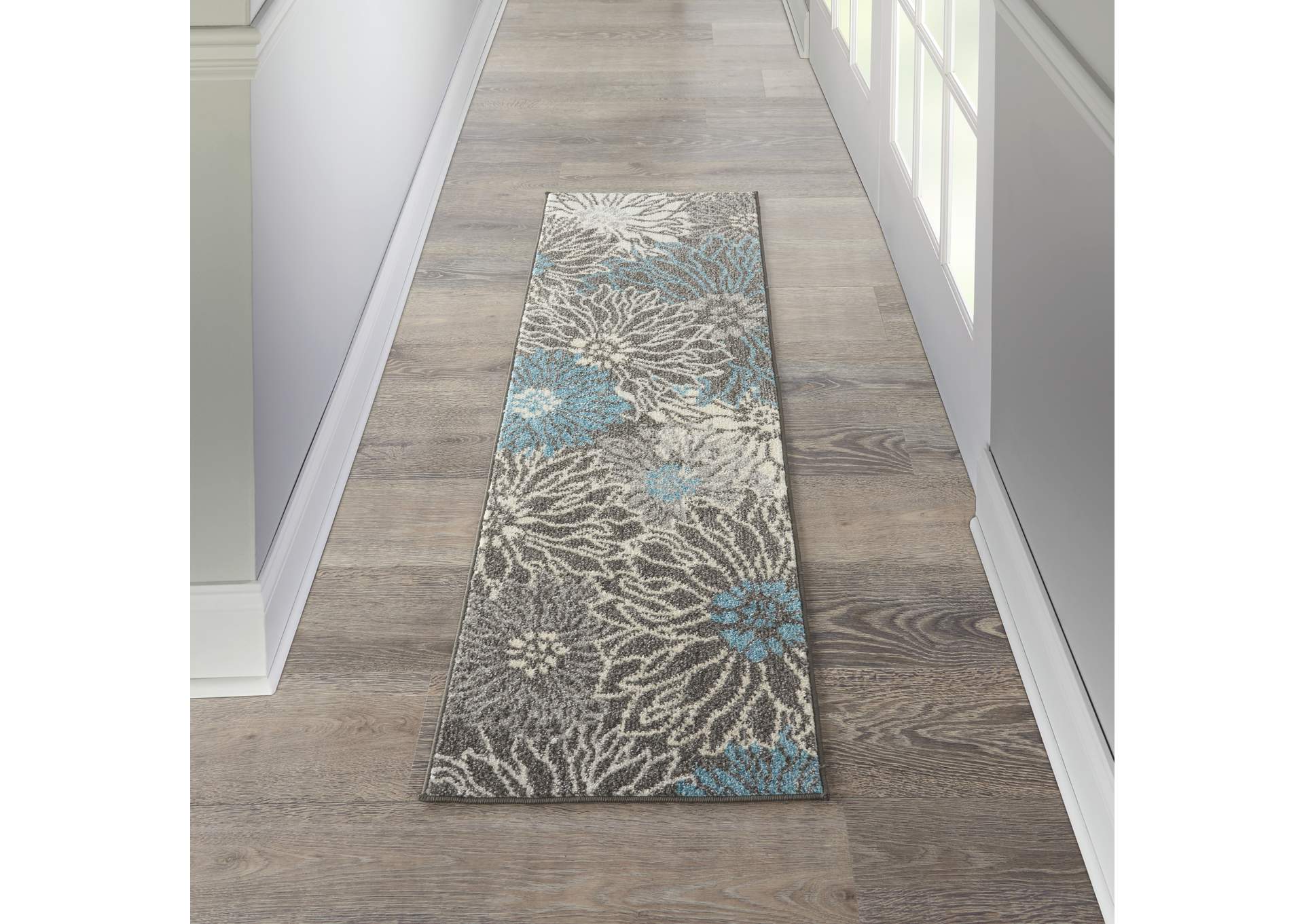 Nourison Passion 6' Runner Charcoal and Blue Area Rug,Nourison