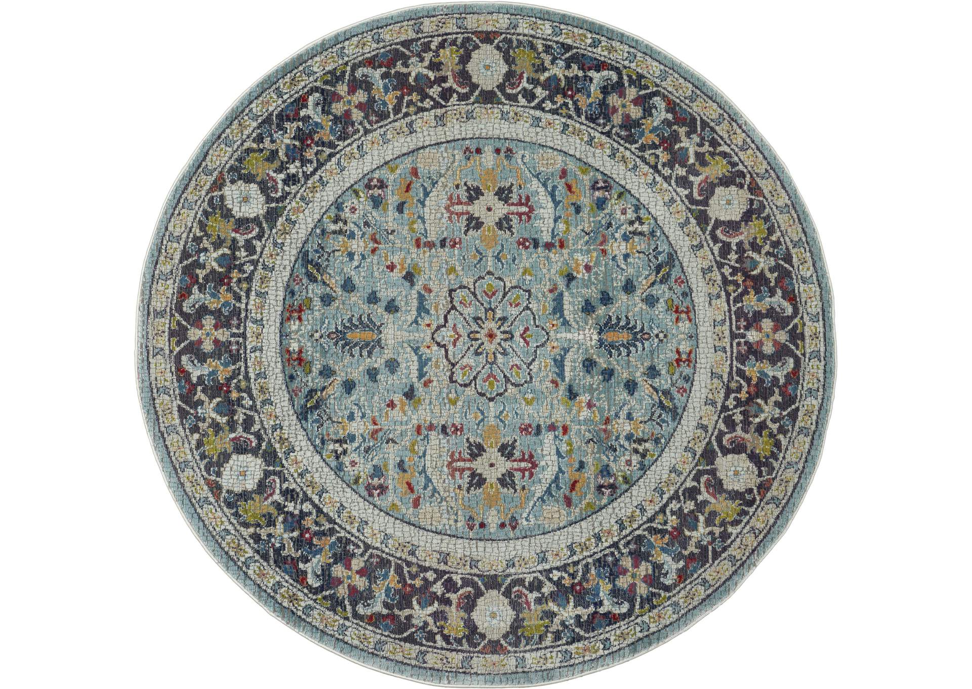 Nourison Ankara Global ANR14 Light Blue Multicolor 4' Round Persian Area Rug,Nourison