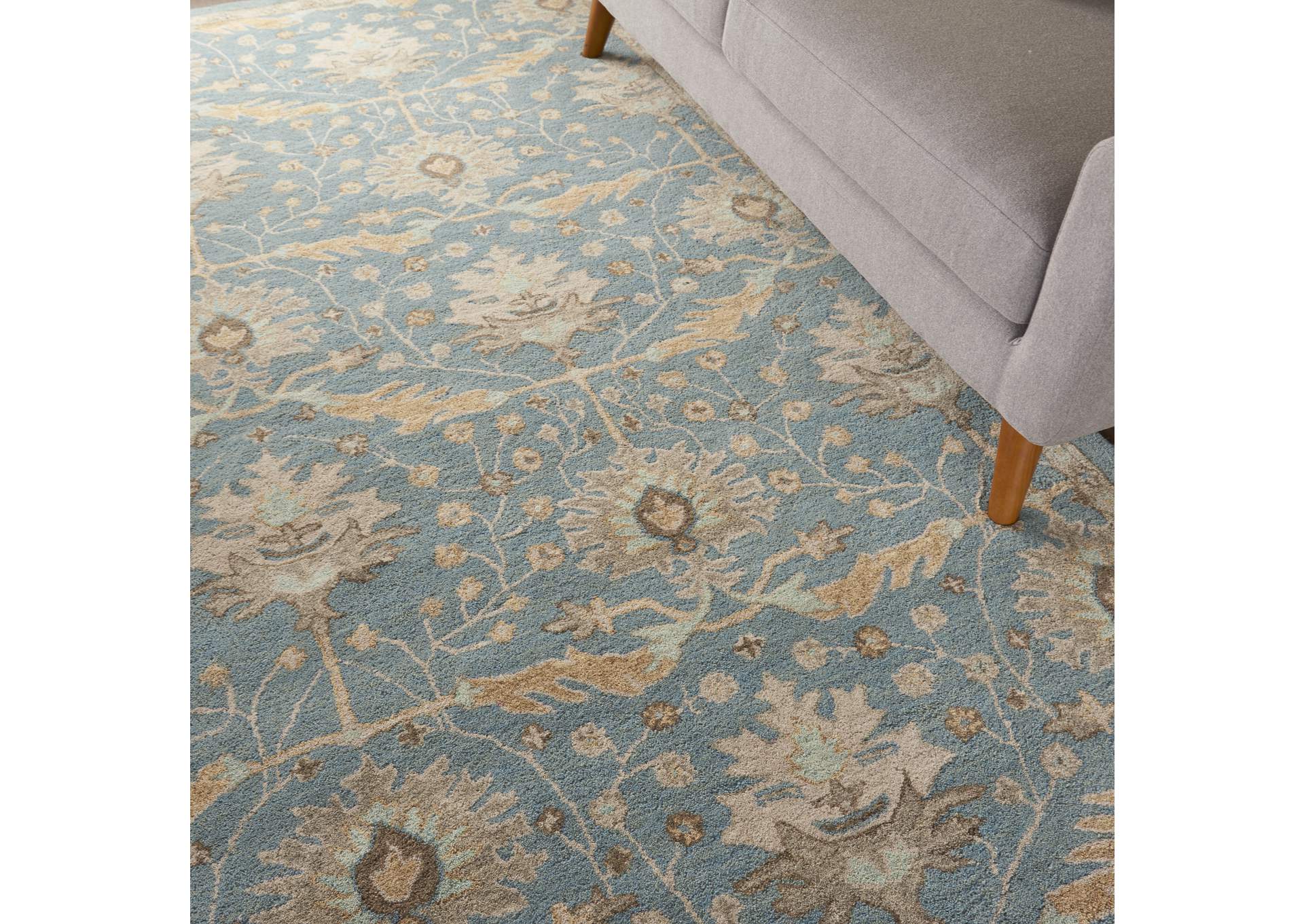 Nourison Jazmine JAZ02 Light Blue and Beige 8'x10' Large Wool Rug,Nourison