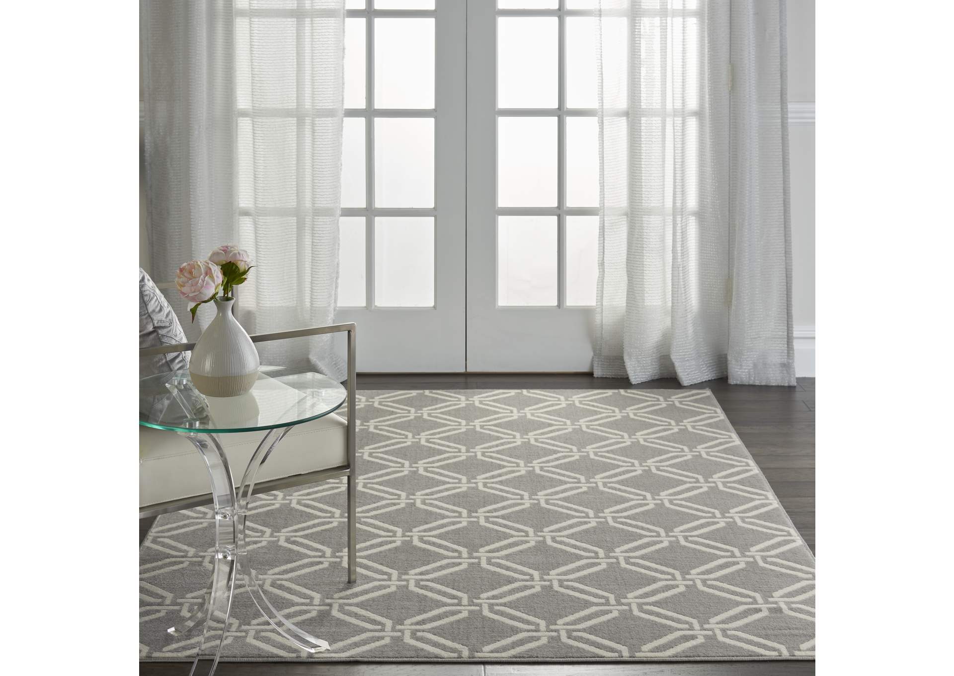 Nourison Jubilant JUB17 Grey 4'x6' Mid-century Area Rug,Nourison