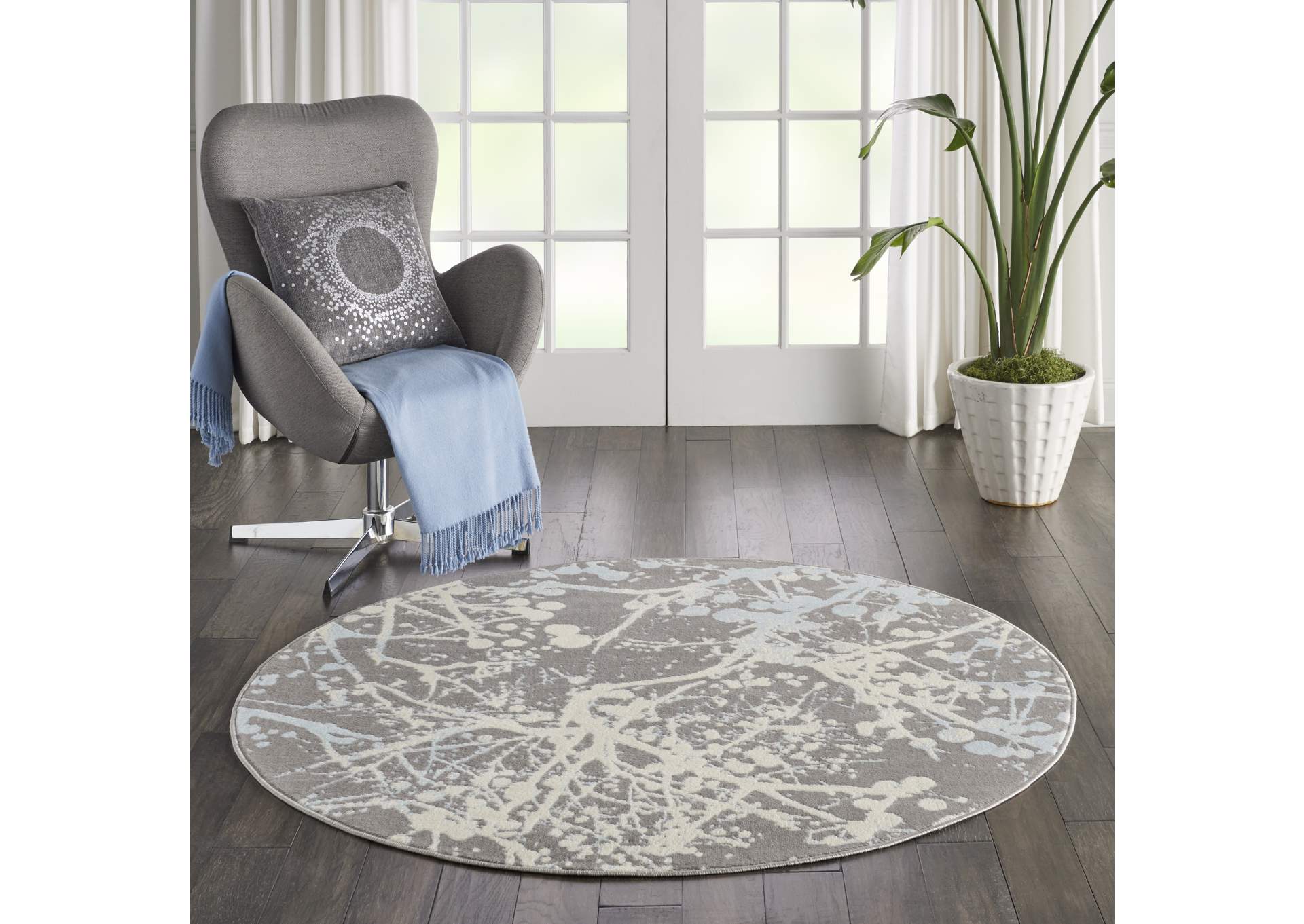 Nourison Jubilant JUB12 Grey and Blue 5' Round Contemporary Area Rug,Nourison