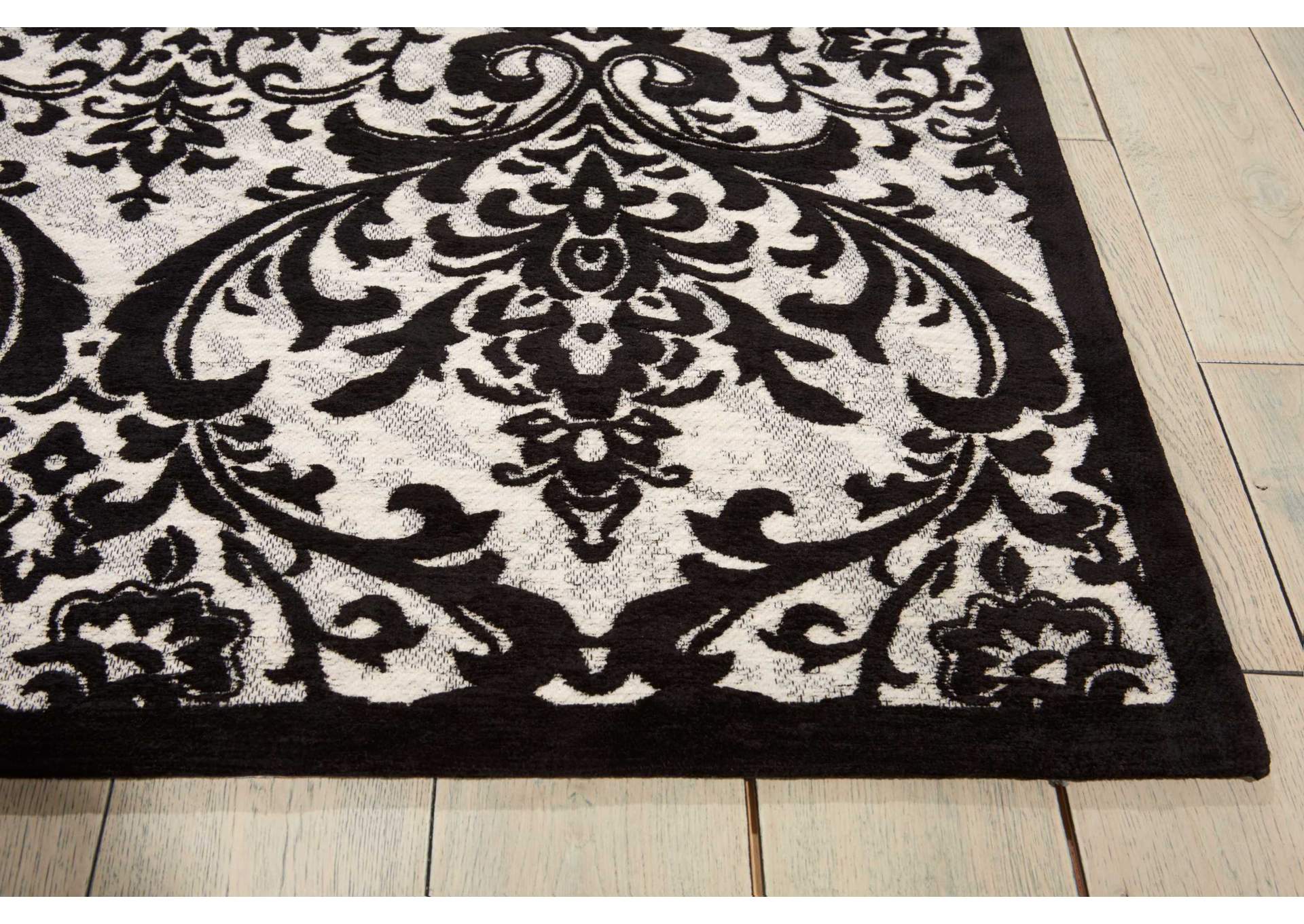 Nourison Damask DAS02 Black and White 8'x10' Large Flat Rug,Nourison
