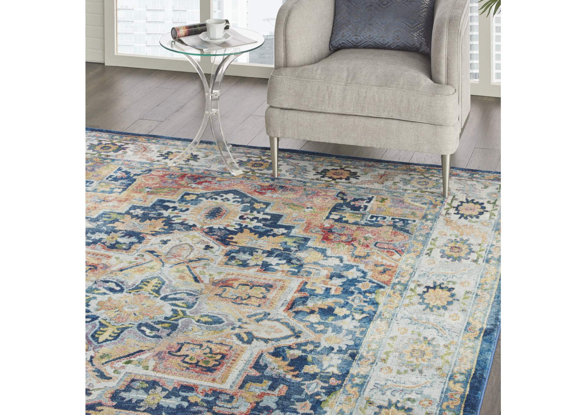 Nourison Ankara Global ANR11 Blue and Red Multicolor 9'x12' Oversized Textured Rug,Nourison