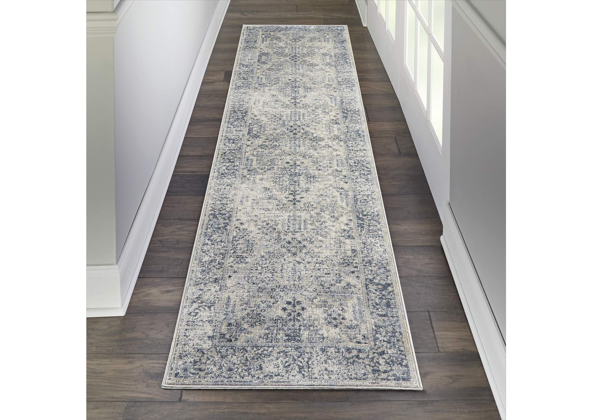 Malta by kathy ireland Home MAI12 Ivory/Blue 8' Runner Area Rug,Nourison