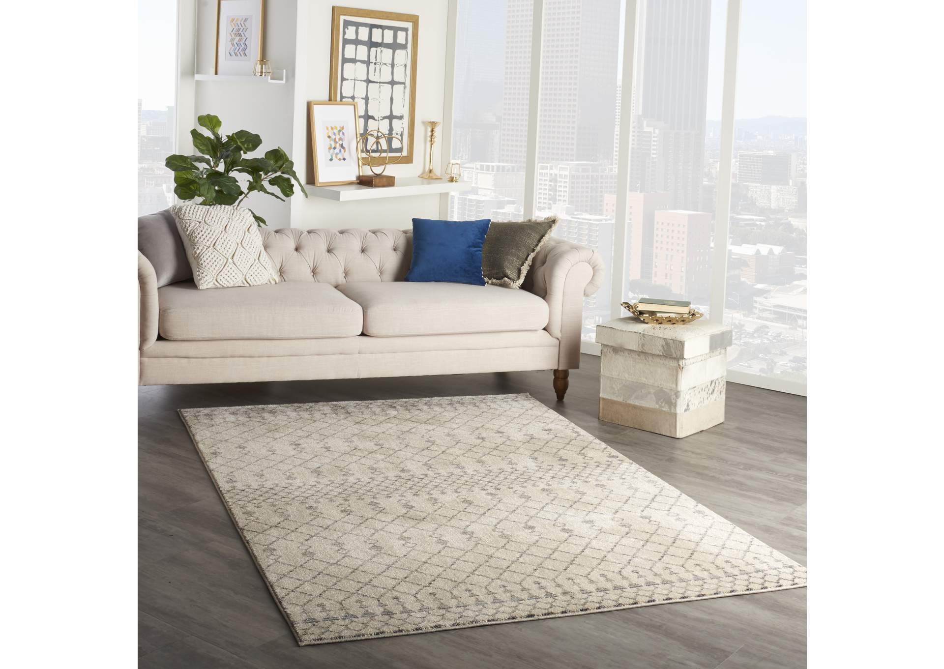 Nourison Palermo 5' x 7' Beige and Grey Distressed Bohemian Area Rug,Nourison