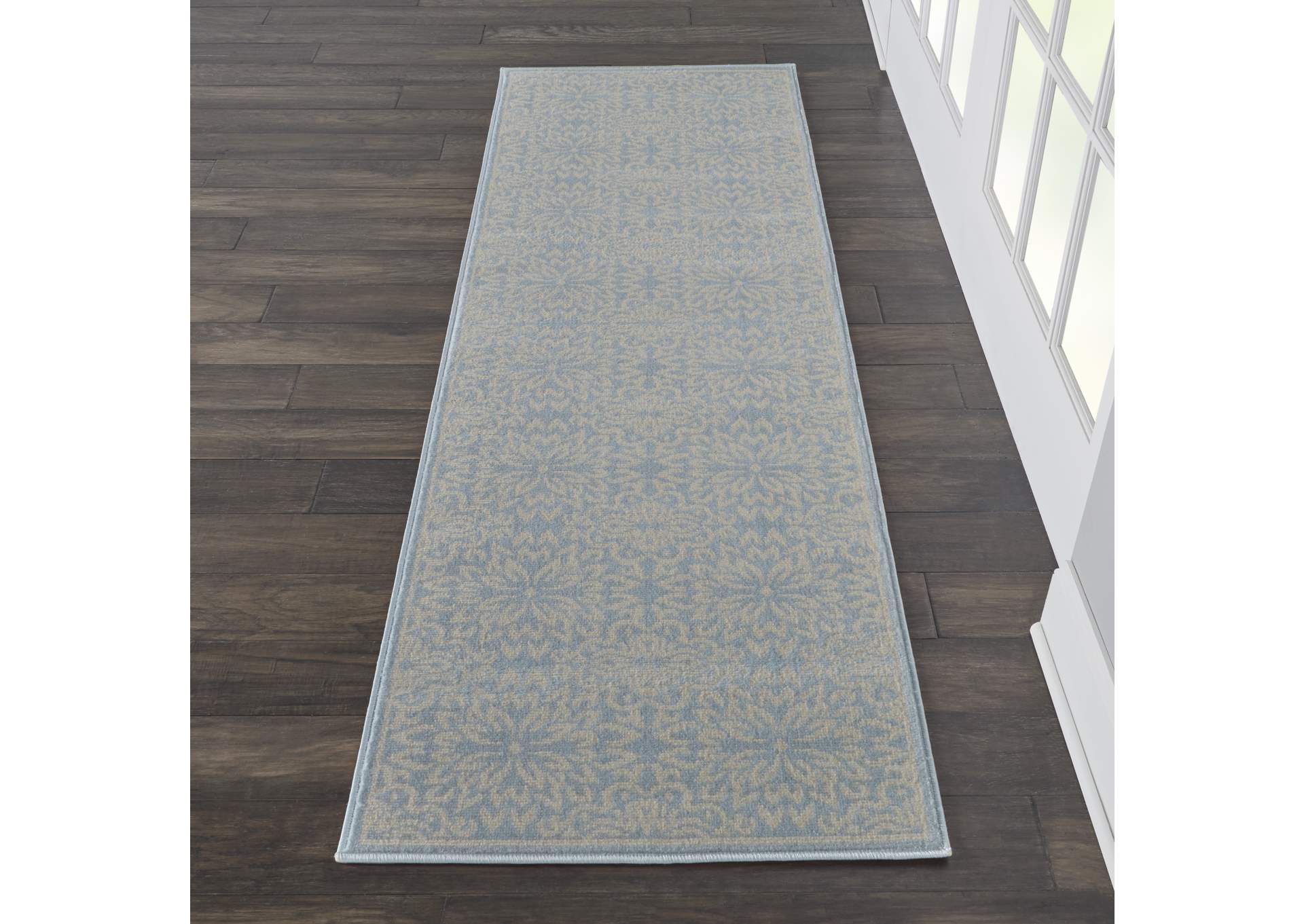 Nourison Jubilant JUB06 Light Blue 7' Runner Low-pile Hallway Rug,Nourison