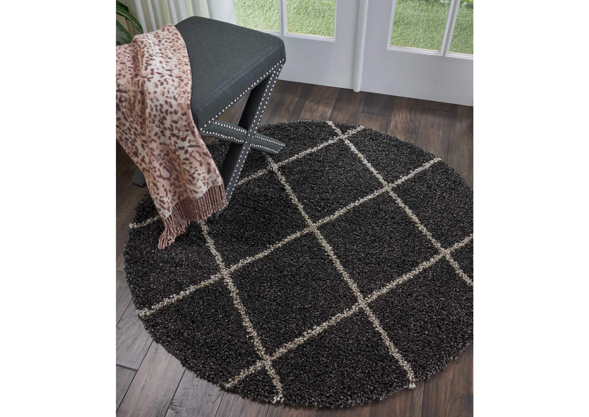 Nourison Brisbane BRI03 Black 5' Round Area Rug,Nourison