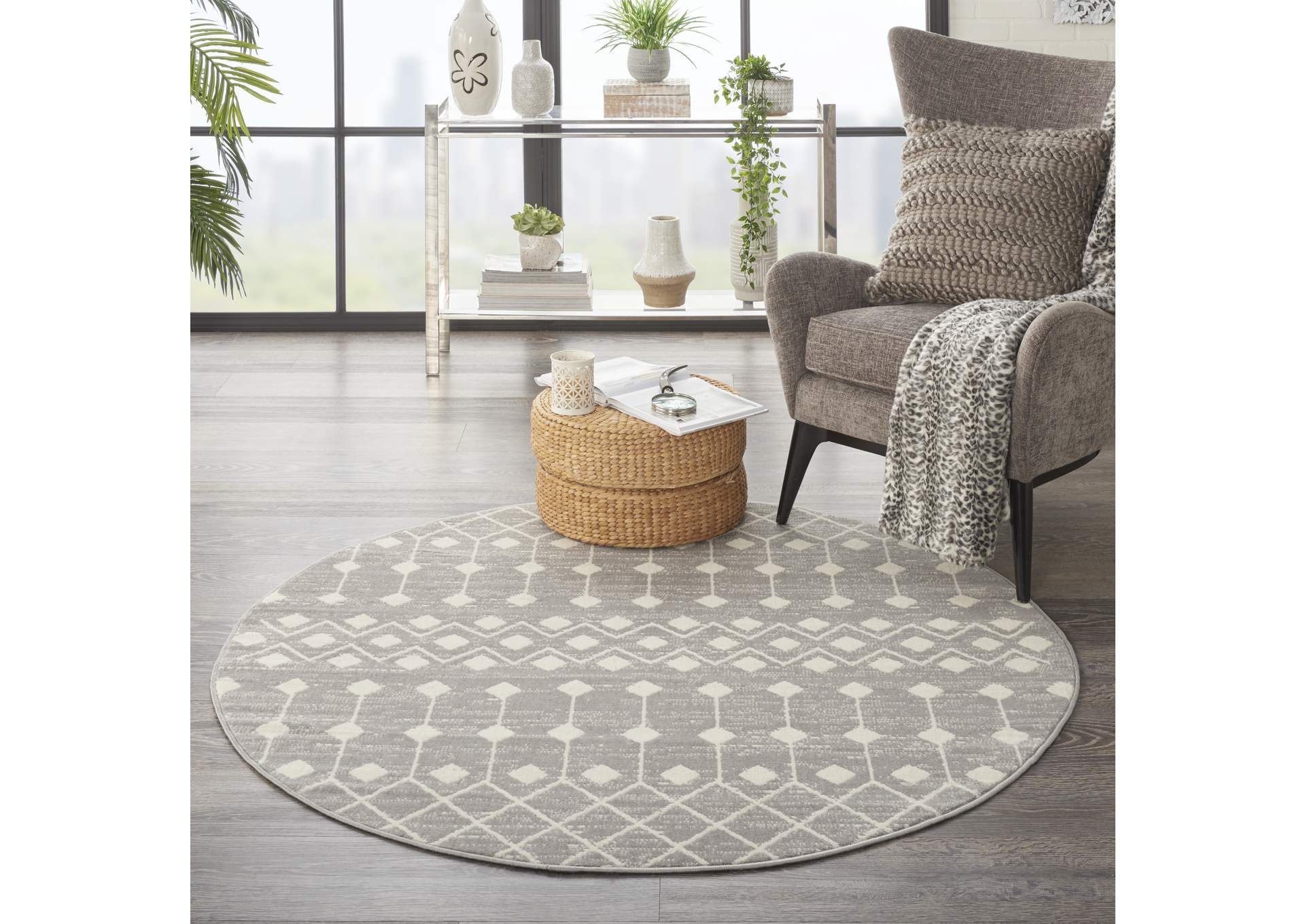 Nourison Grafix 5' Round Grey Area Rug,Nourison