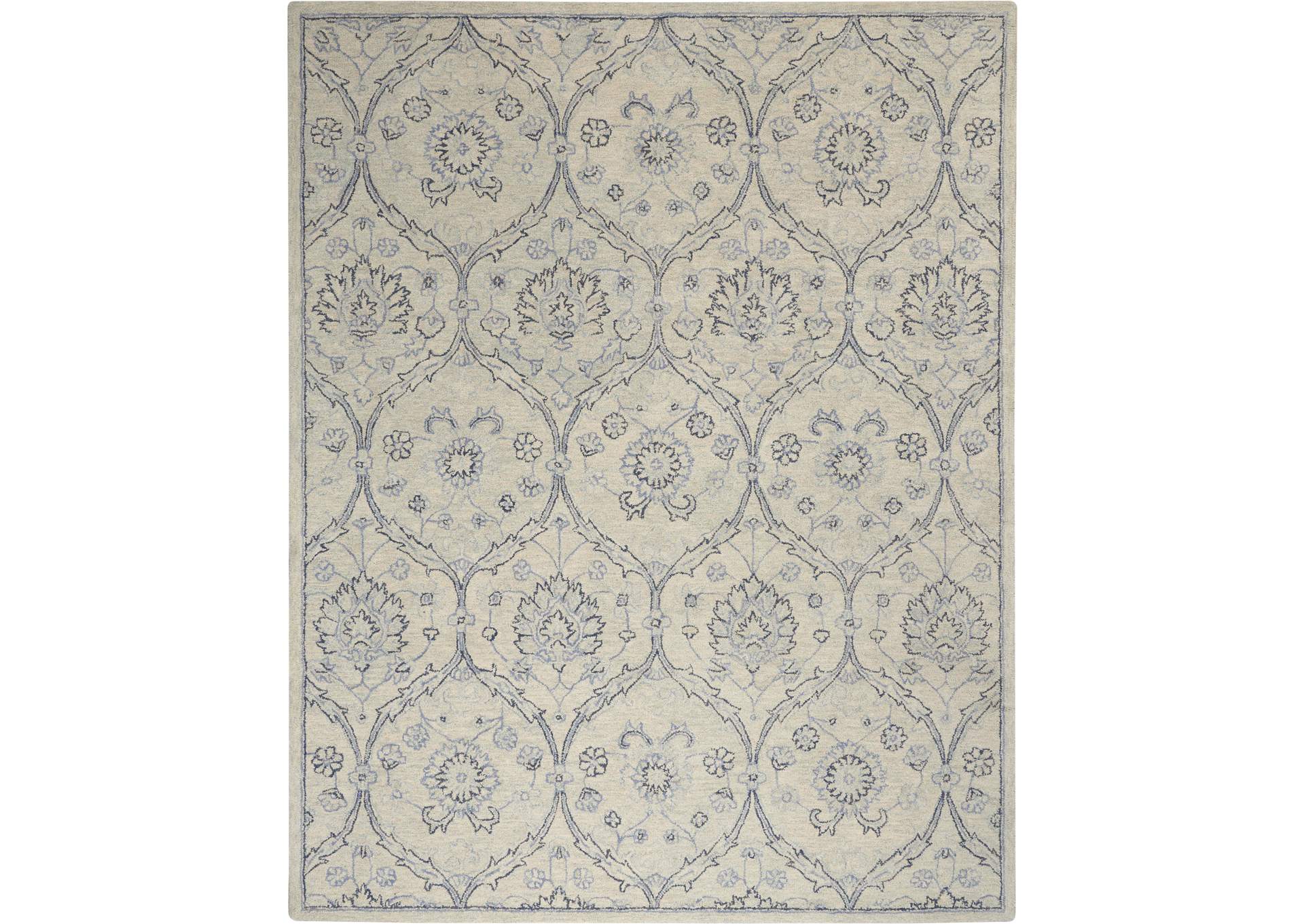 Nourison Jazmine JAZ03 Ivory and Blue 8'x10' Large Wool Rug,Nourison