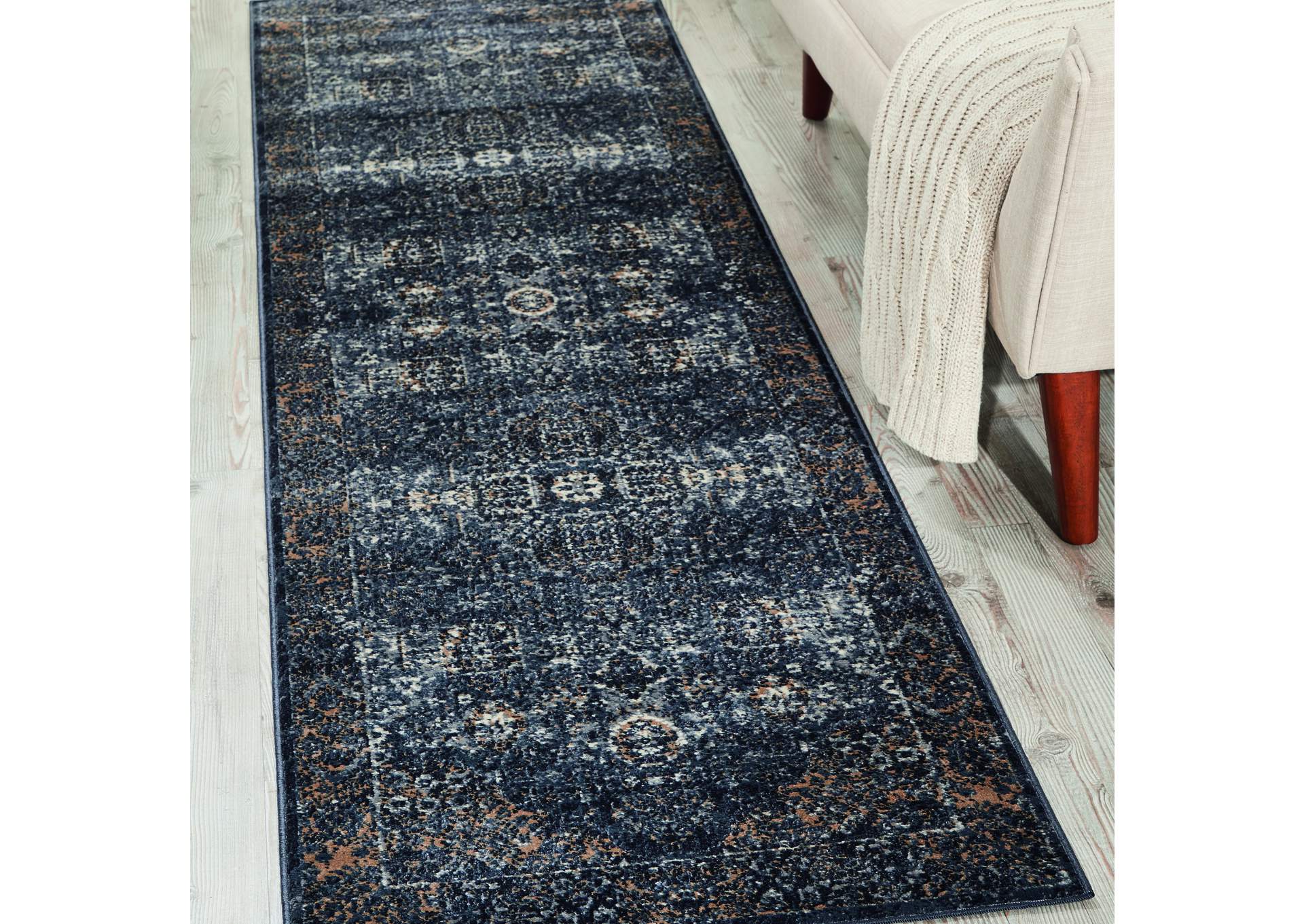 kathy ireland Home Malta MAI01 Dark Blue 8' Runner Hallway Rug,Nourison