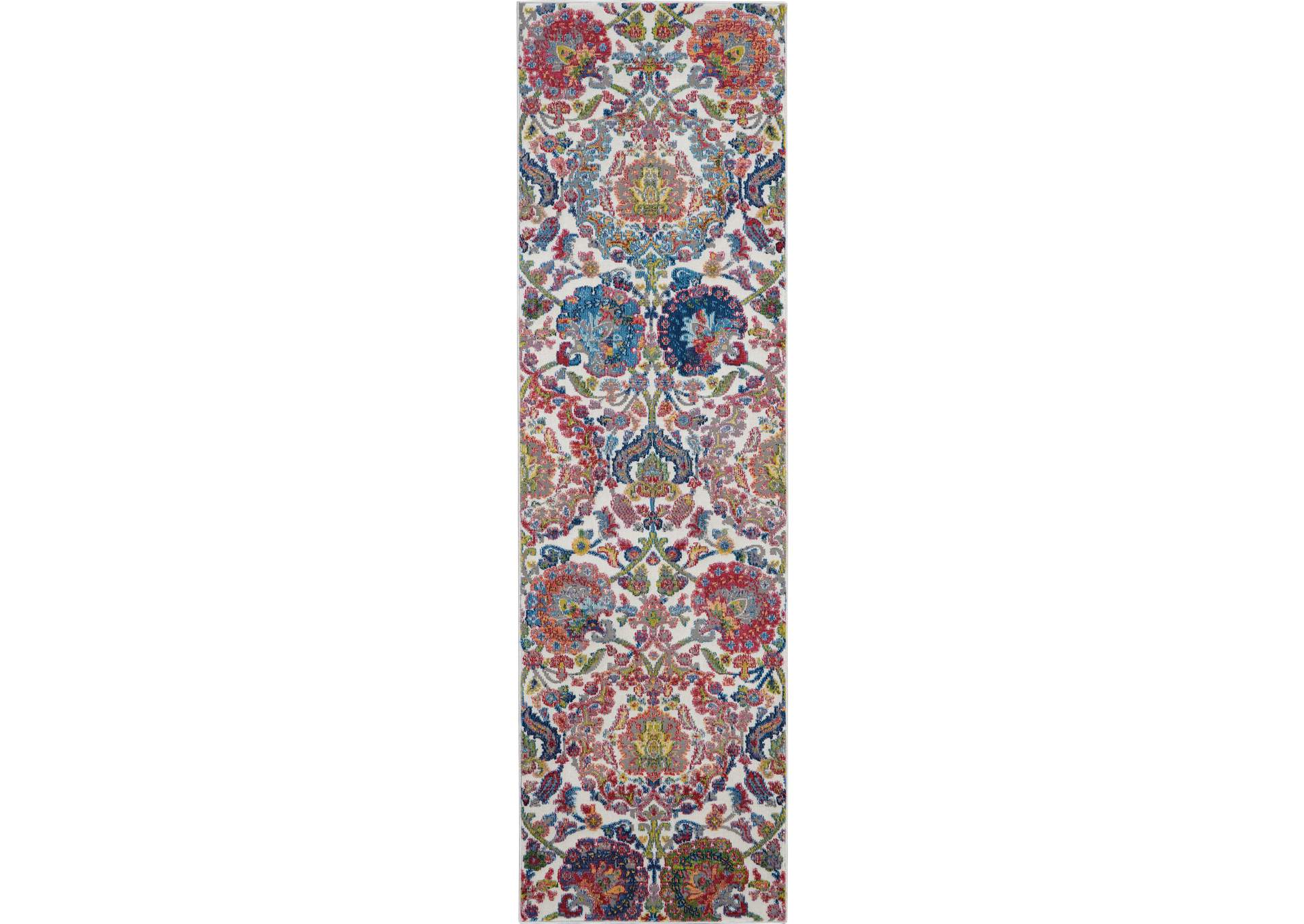 Nourison Ankara Global ANR06 Blue and Ivory 8' Runner Low-pile Hallway Rug,Nourison
