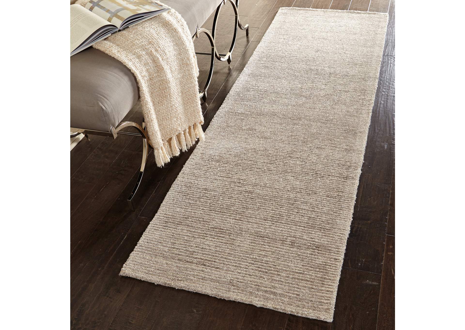 Nourison Weston WES01 Taupe 8' Runner Textured Hallway Rug,Nourison