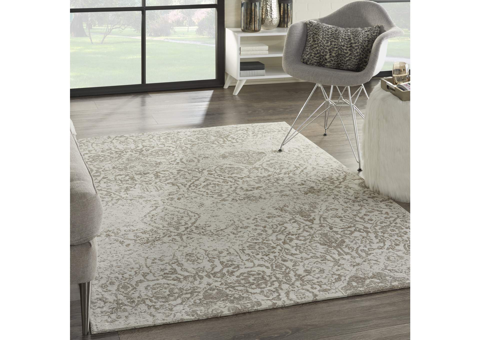 Nourison Damask DAS06 White 5'x7' Vintage Area Rug,Nourison