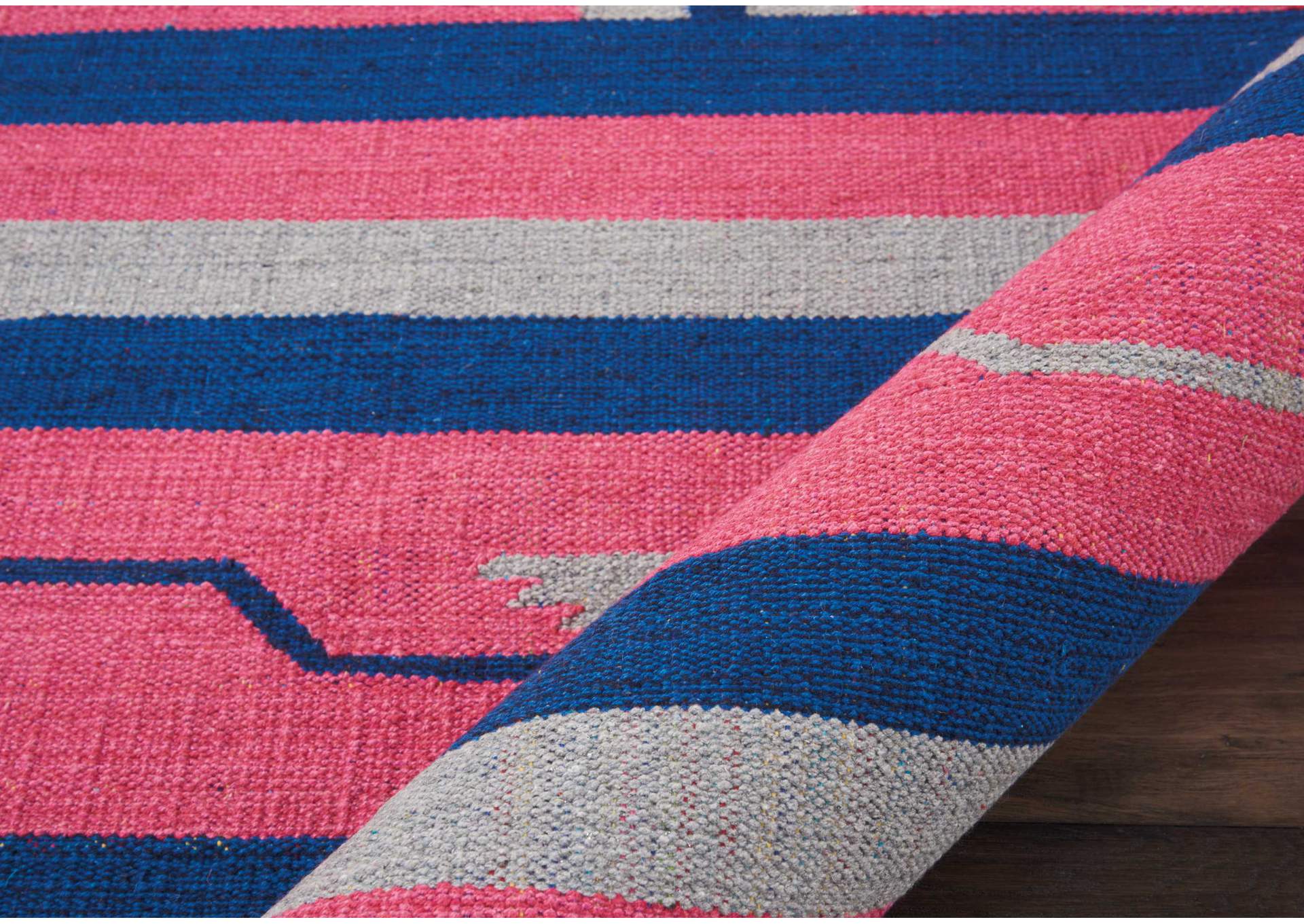 Nourison Baja BAJ01 Pink and Blue 8' Runner Flat Weave Hallway Rug,Nourison