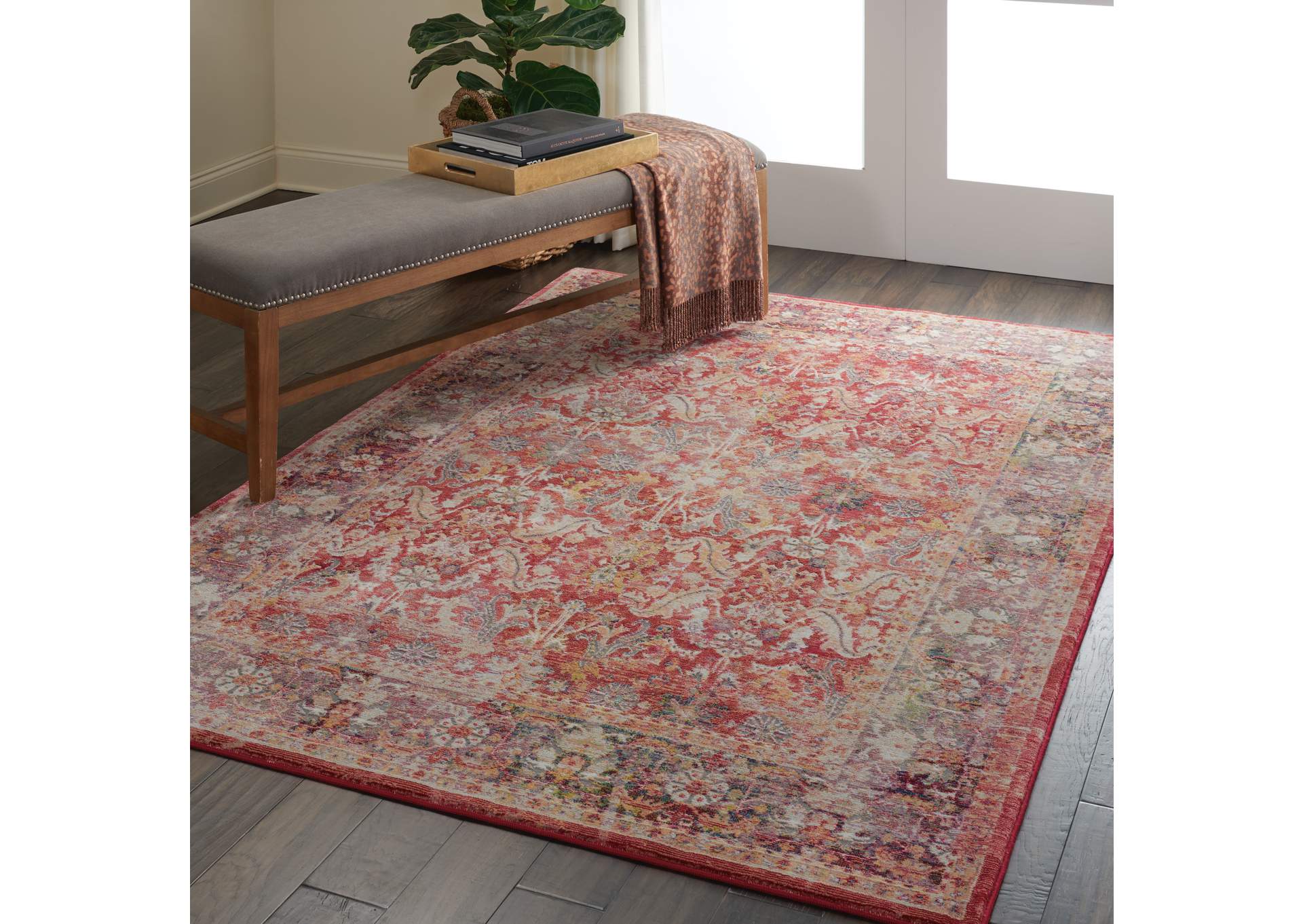 Nourison Ankara Global ANR02 Red and Blue Multicolor 4'x6' Persian Area Rug,Nourison