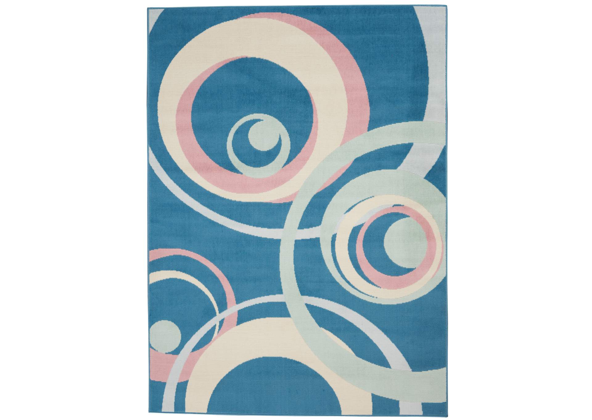 Nourison Grafix GRF21 Blue and Pink 6'x9' Mid-century Area Rug,Nourison