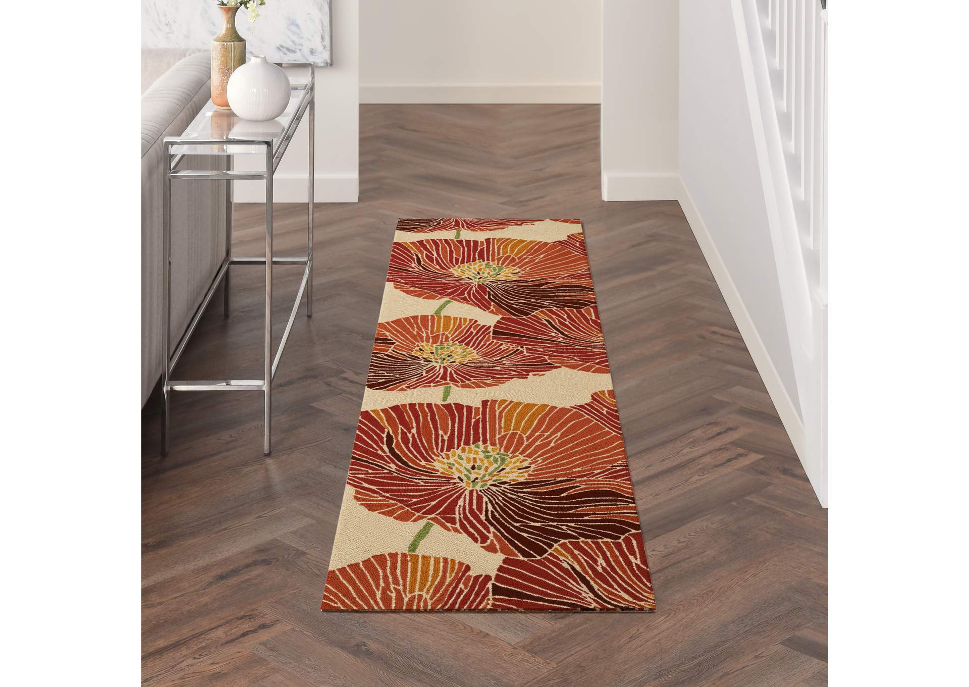 Nourison Fantasy FA24 Orange 8' Runner Hallway Rug,Nourison