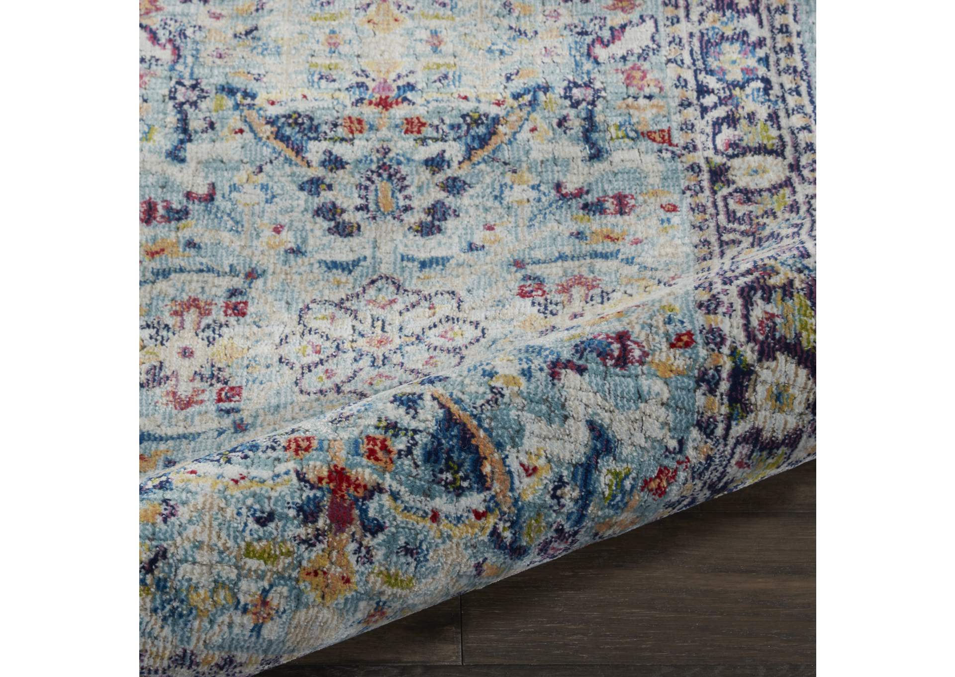 Nourison Ankara Global ANR14 Light Blue Multicolor 8' Runner Textured Hallway Rug,Nourison