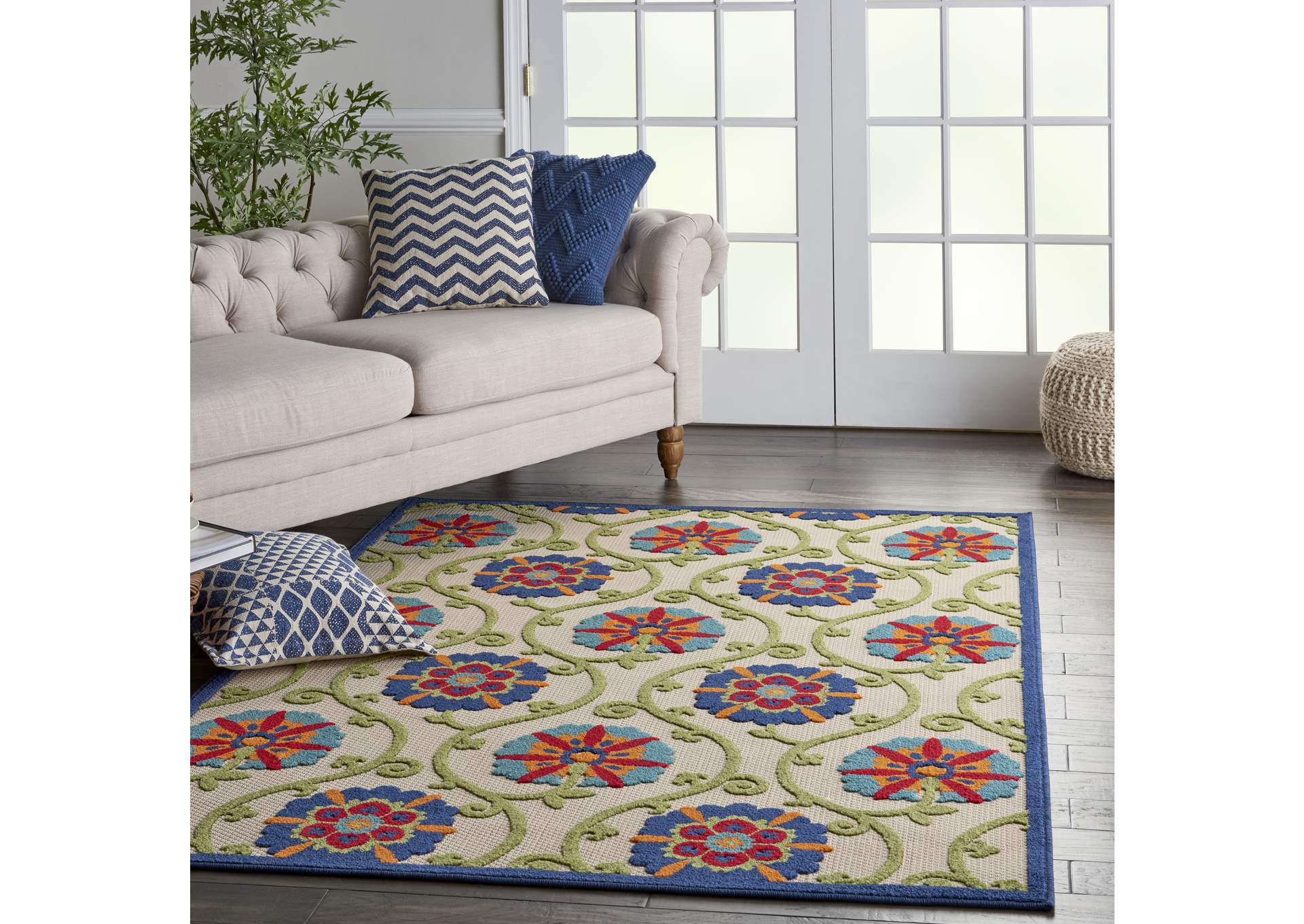 Nourison Aloha ALH19 5'x8' Blue Multicolor Easy-care Indoor-outdoor Rug,Nourison
