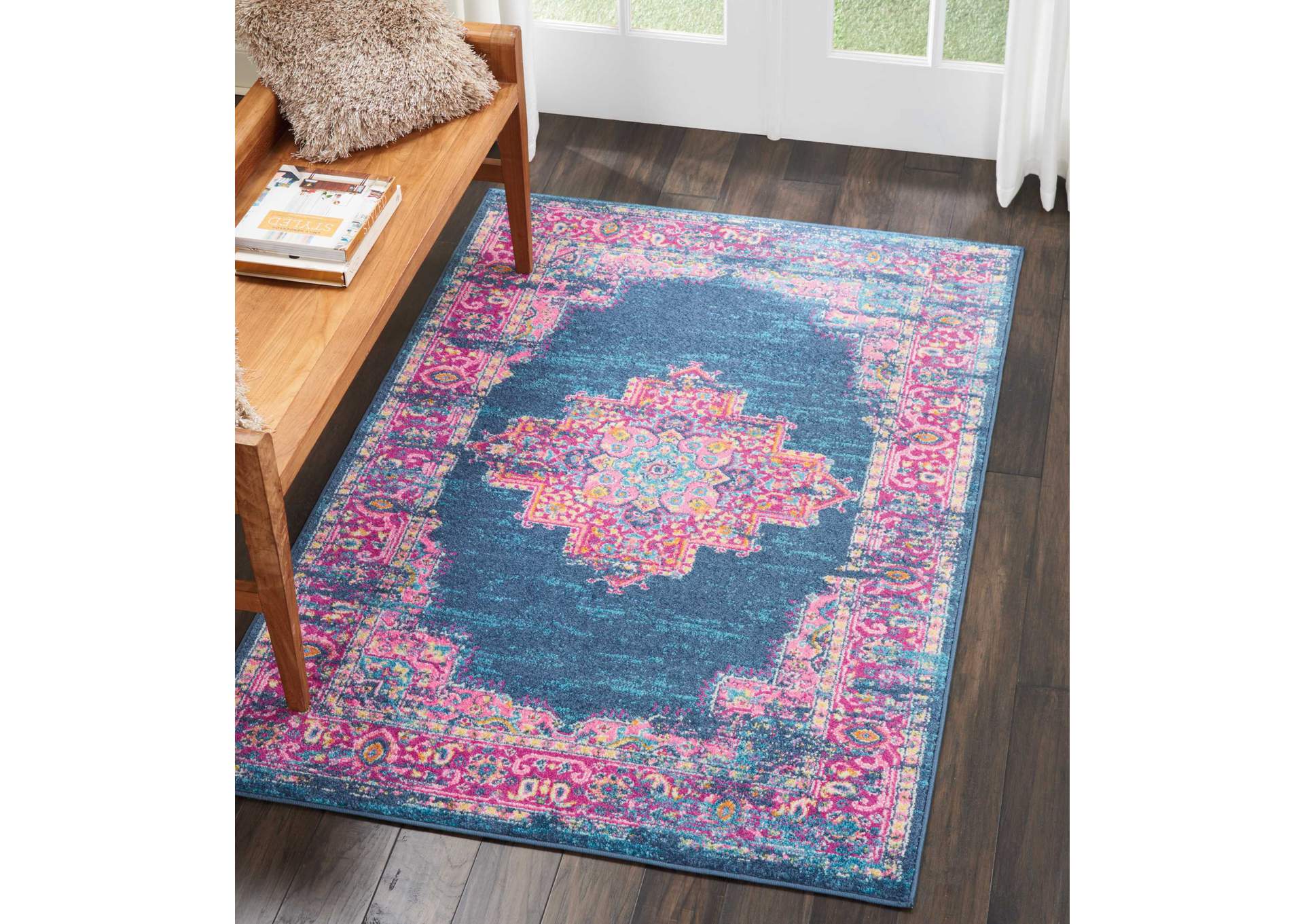 Nourison Passion PSN03 Blue and Pink 4'x6' Boho Area Rug,Nourison