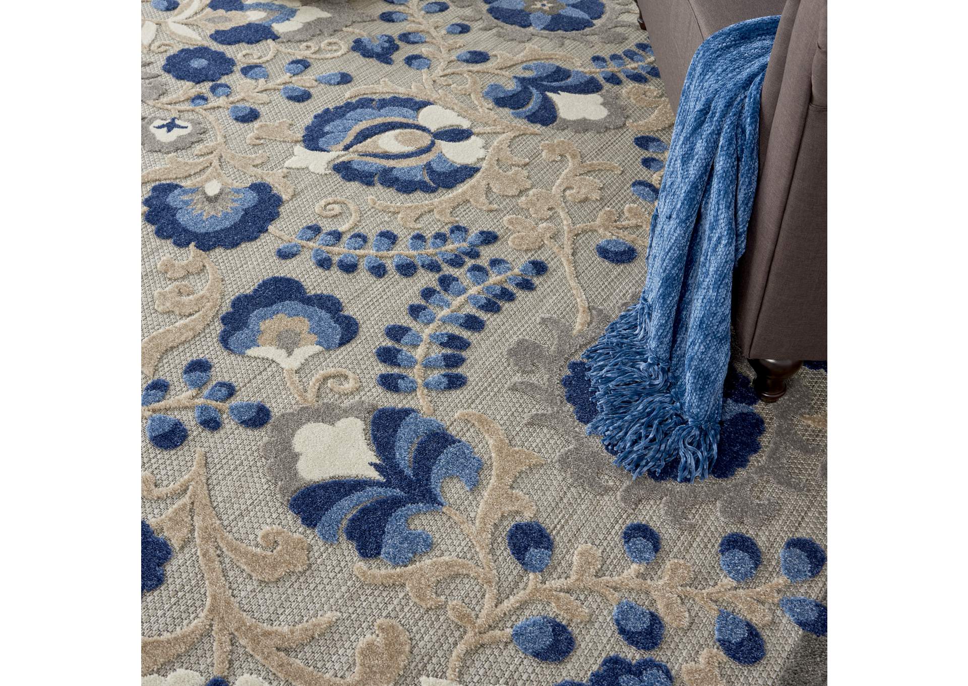 Nourison Aloha 8'x11' Blue Patio Area Rug,Nourison