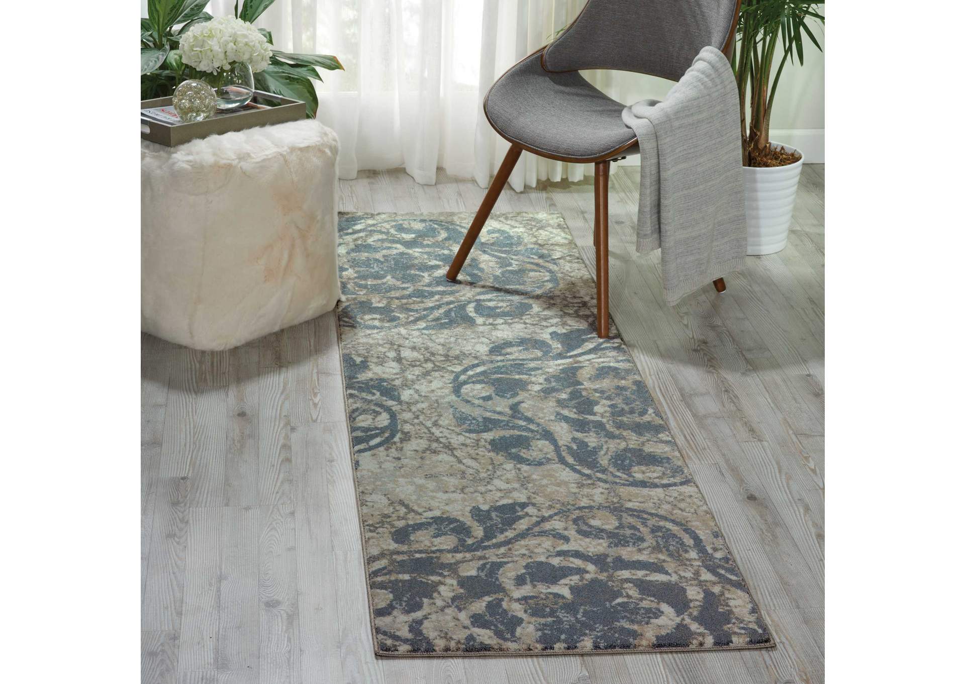 Nourison Maxell MAE10 Grey and Ivory 8' Runner Hallway Rug,Nourison
