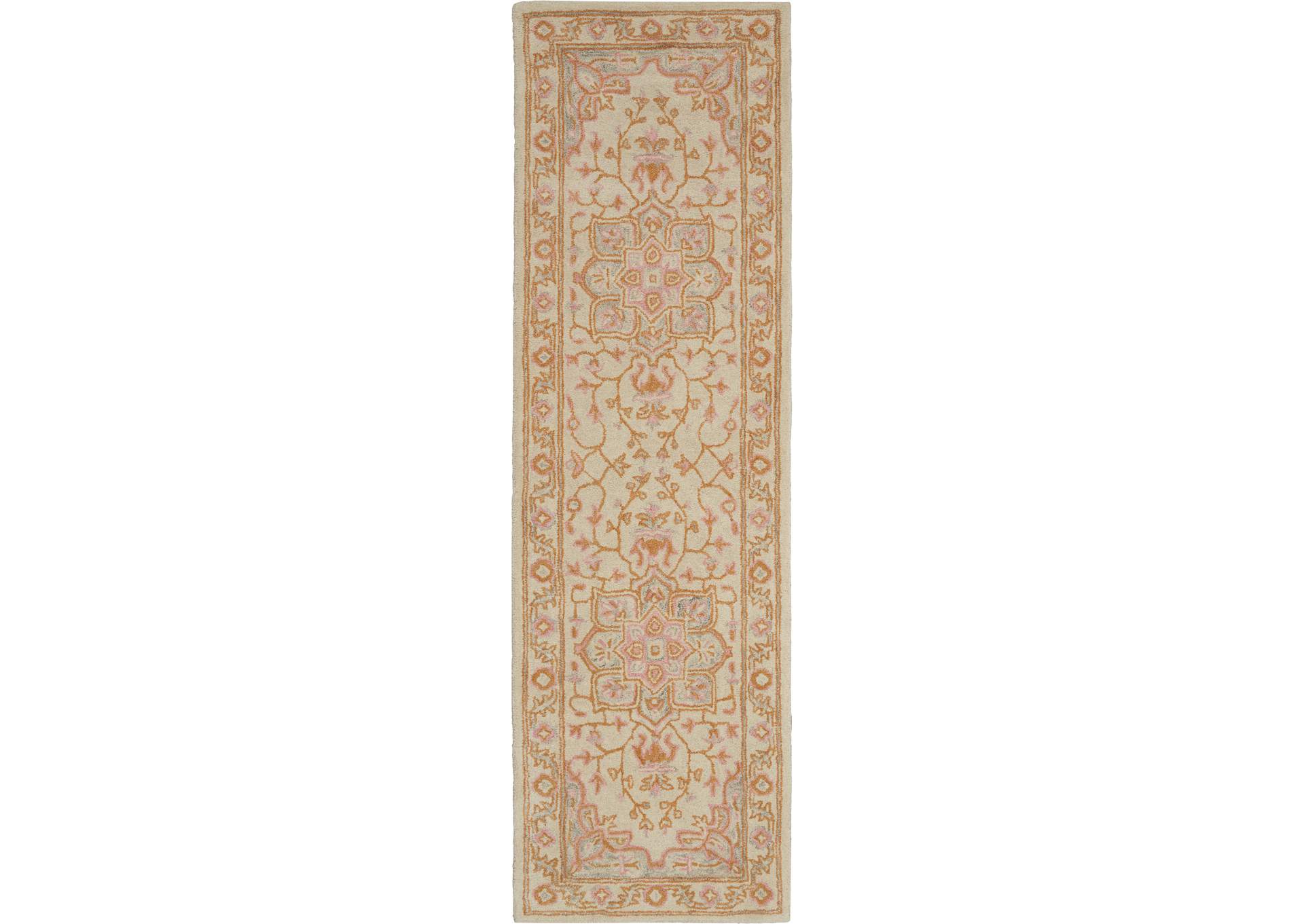 Nourison Jazmine JAZ01 Orange and Cream 8' Runner Wool Hallway Rug,Nourison