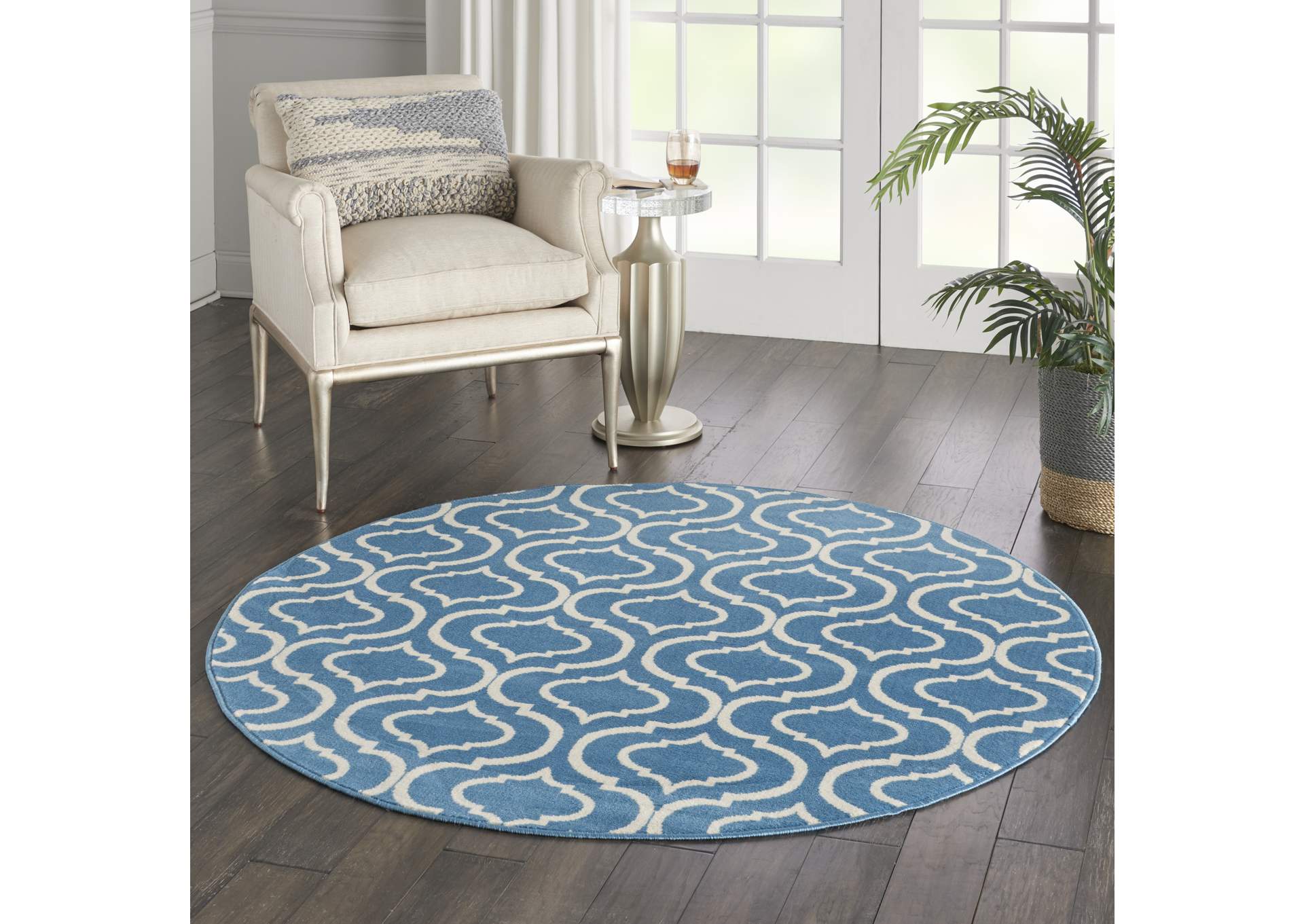 Nourison Jubilant JUB19 Blue 5' Round Moroccan Area Rug,Nourison