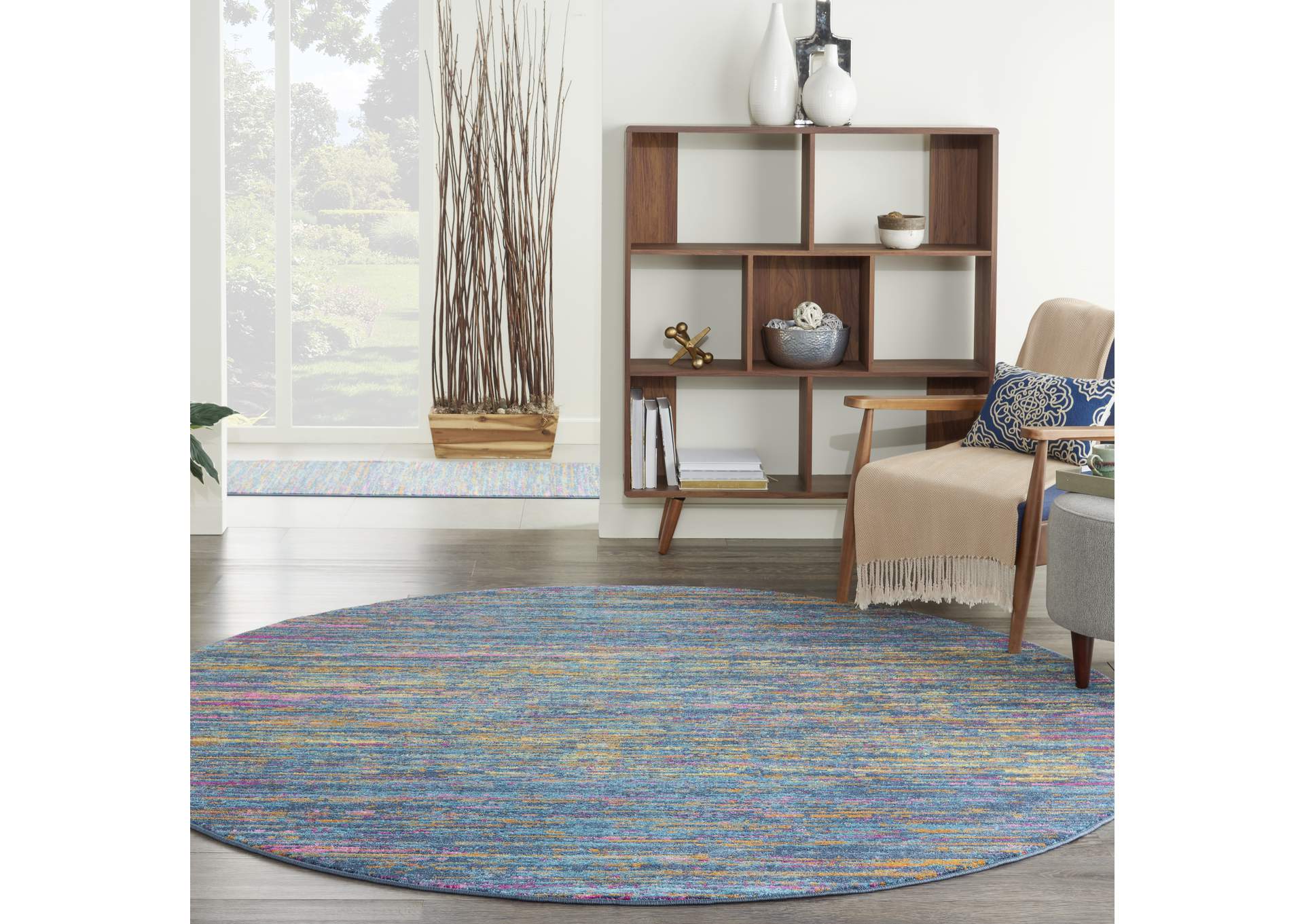 Nourison Passion 8' Round Blue Multicolor Area Rug,Nourison