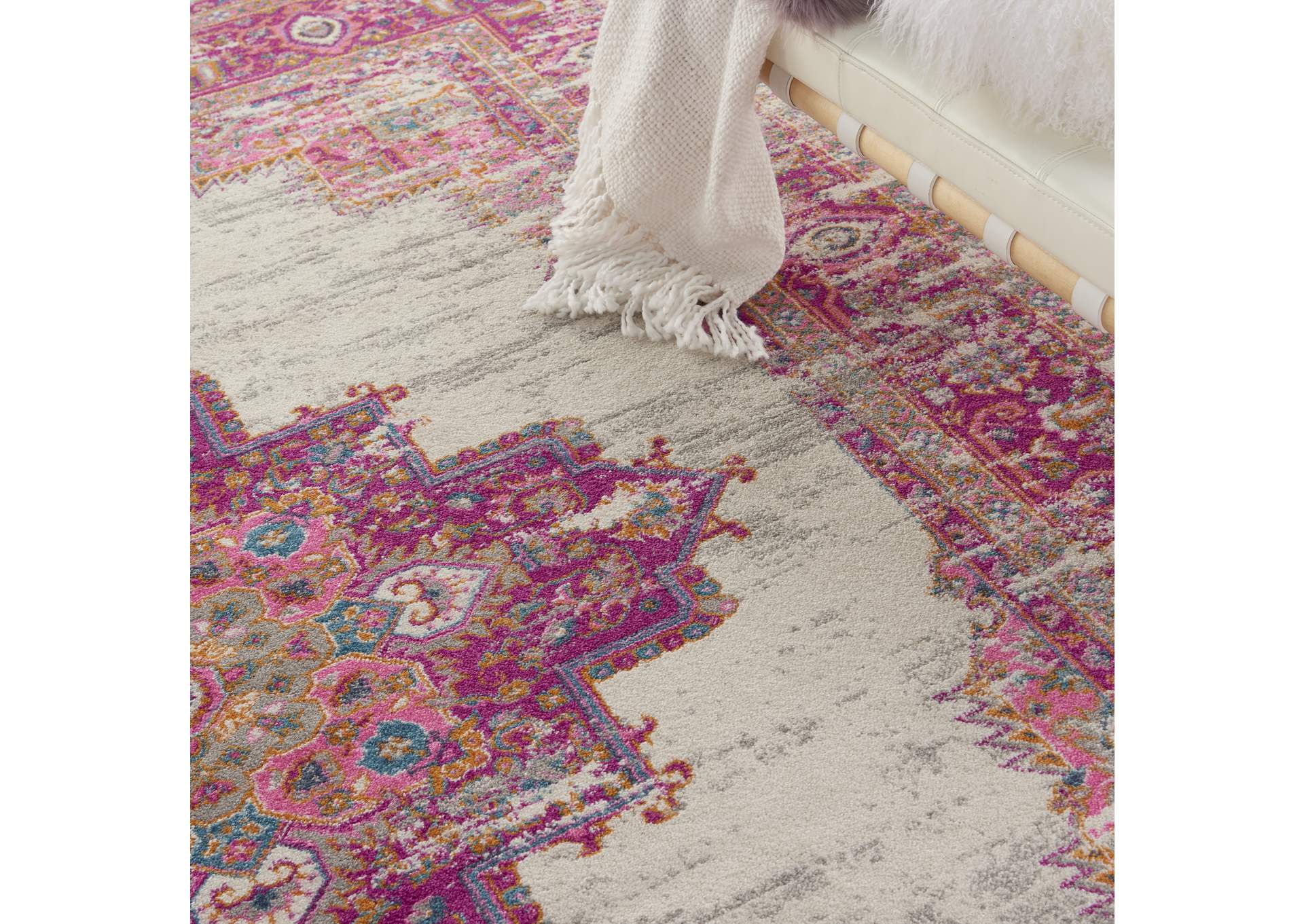 Nourison Passion PSN03 Pink and White 8'x10' Large Rug,Nourison